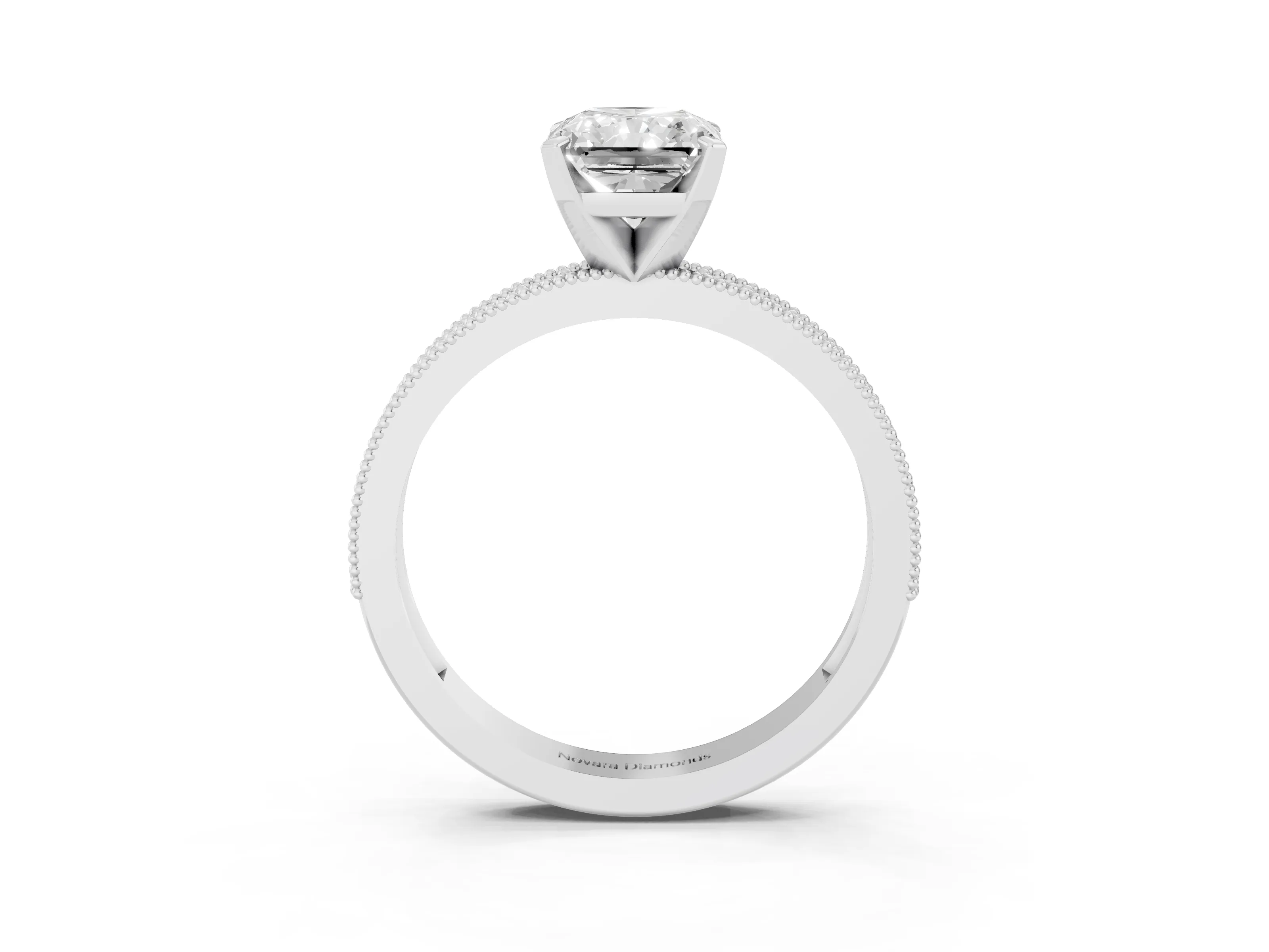Radiant Cut Diamond Milgrain Pavé Engagement Ring Set in Silver with Prong Setting