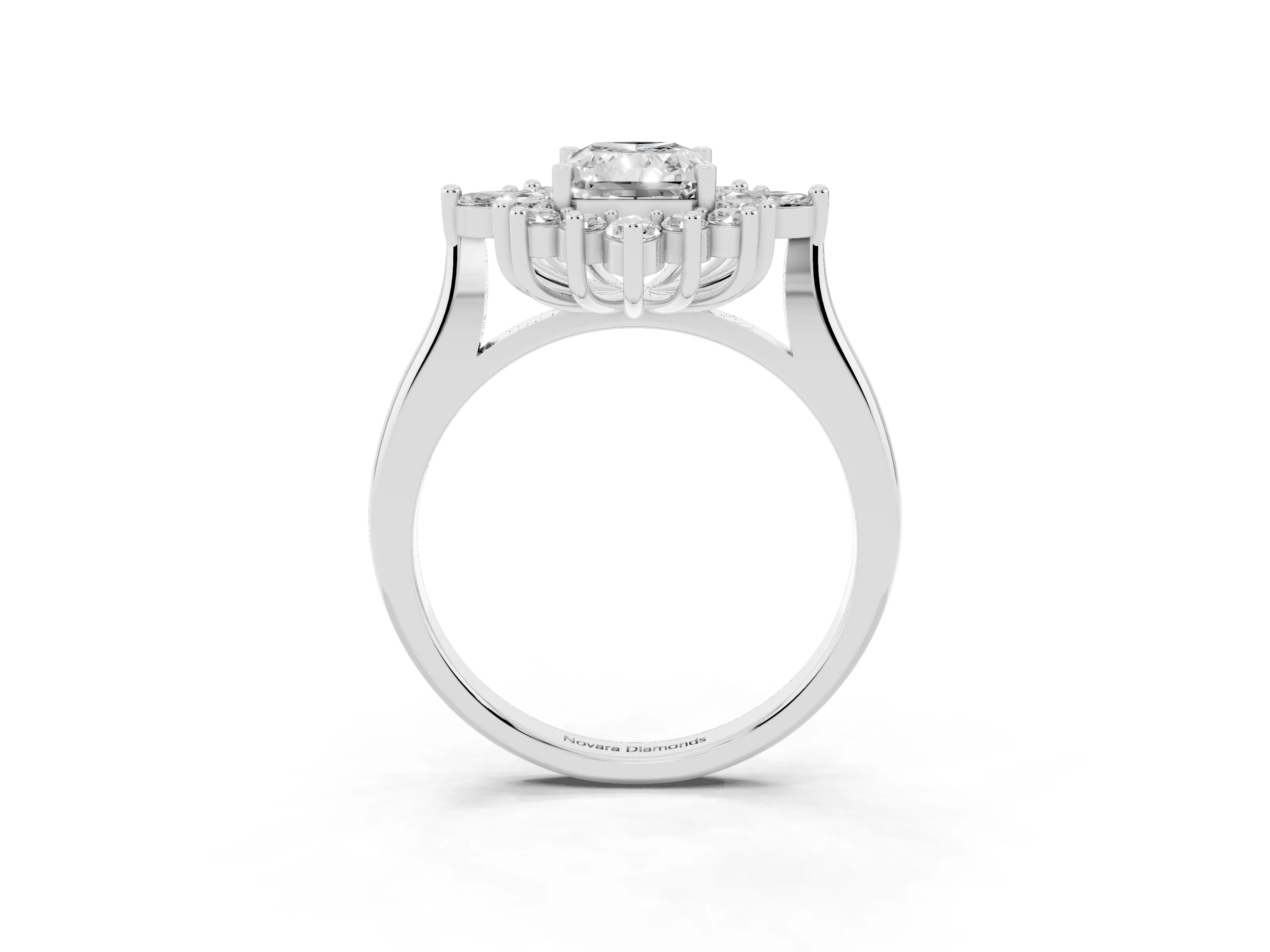 Radiant Cut Diamond Cluster Halo Ring Set in Silver with Marquise and Round Accents