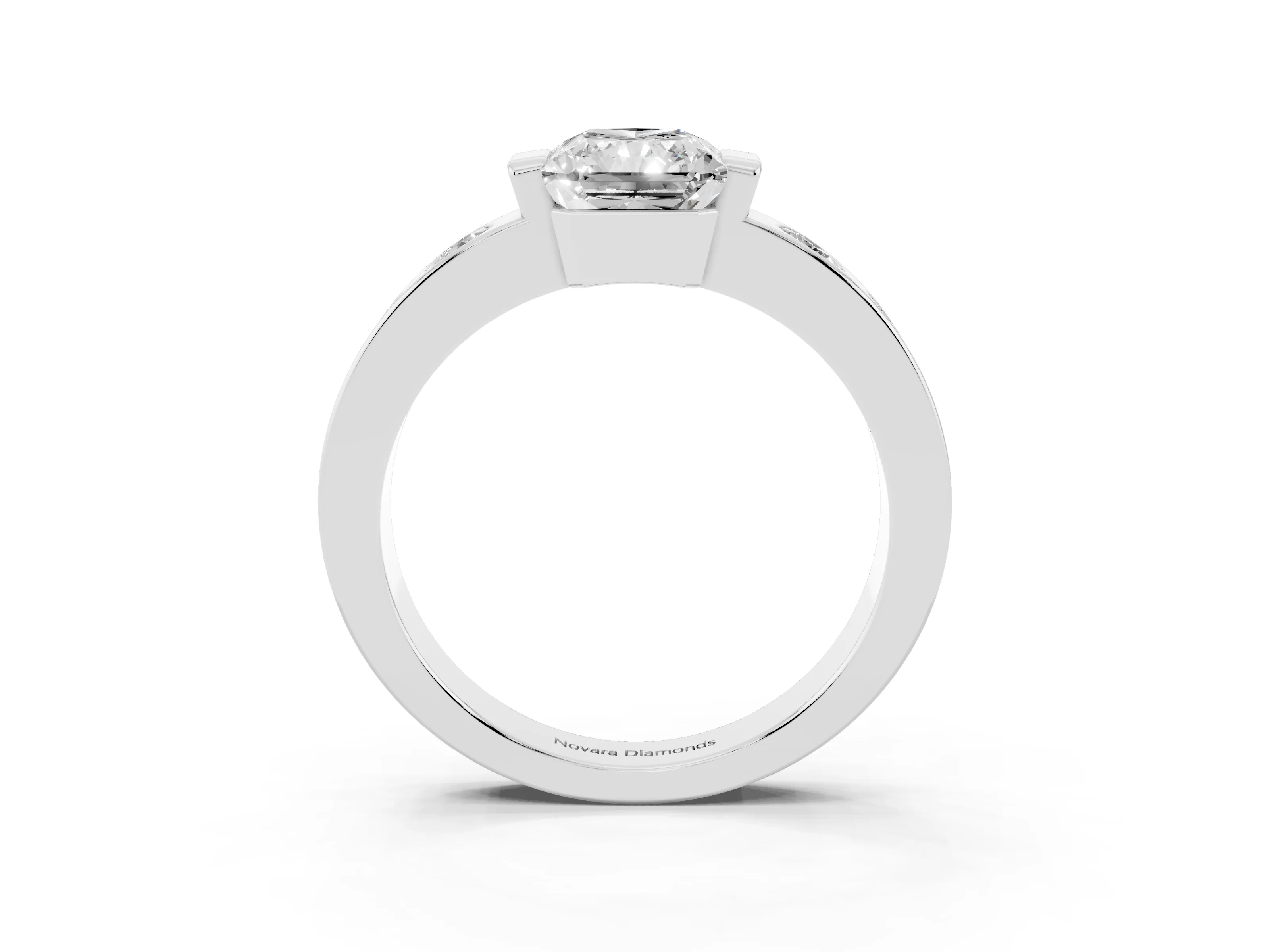 Radiant Cut Diamond Channel-Set Band Ring Set in White gold with Bezel Prong Setting