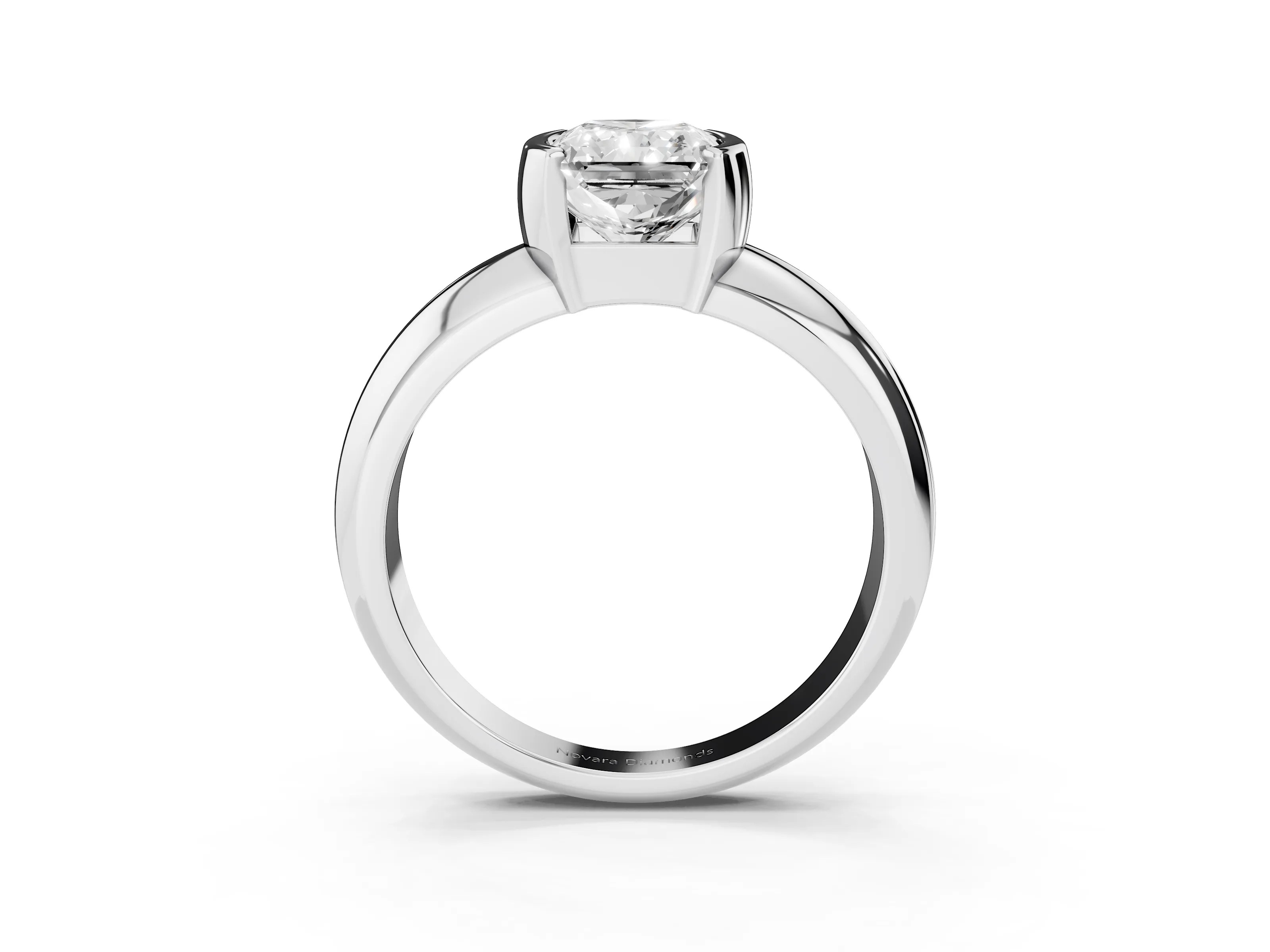 Radiant Cut Diamond Solitaire Tension Set Ring Set in White gold with Wide Band