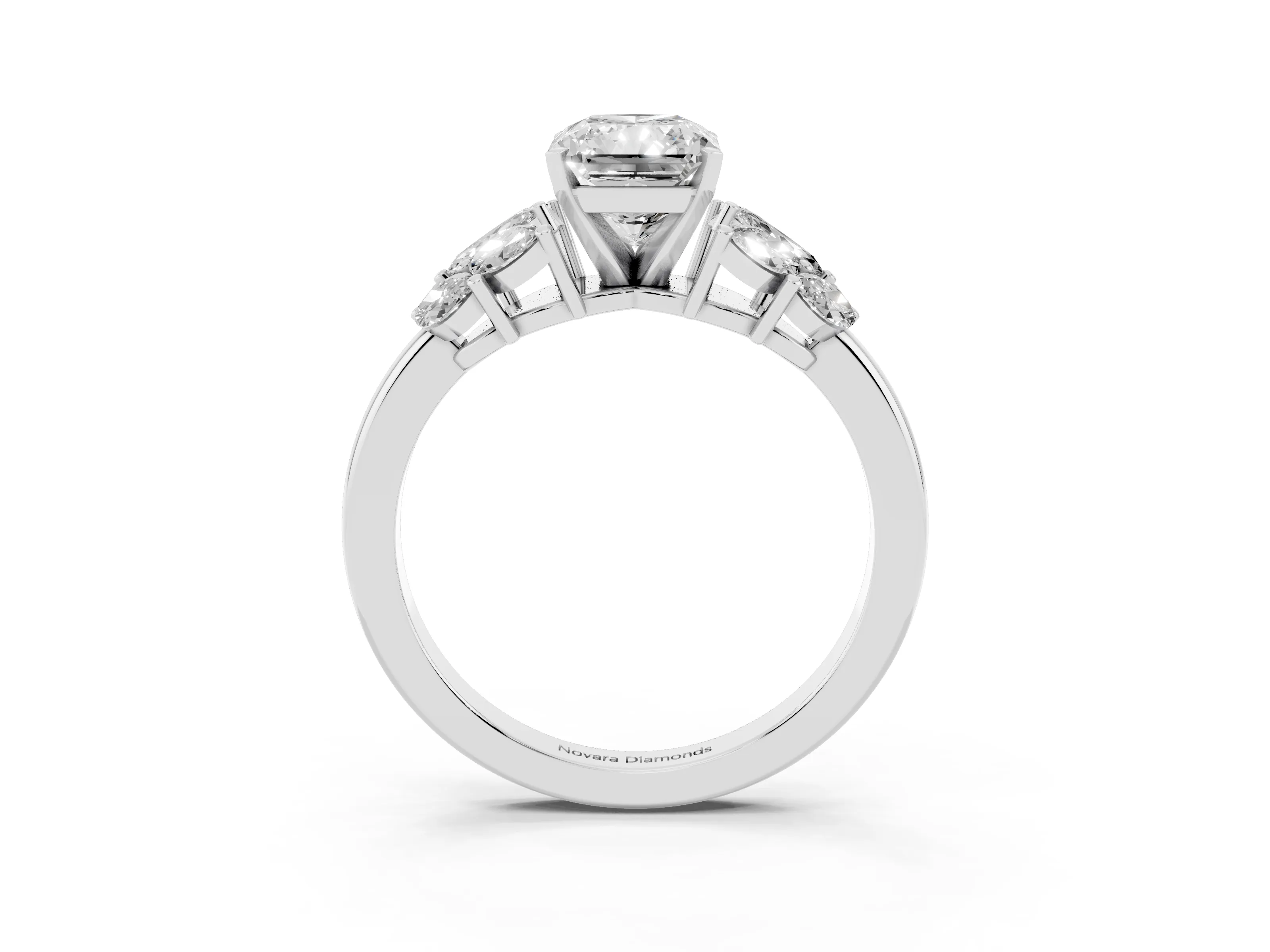 Radiant Cut Diamond Cluster Leaf Design Ring Set in Platinum with Prong Setting