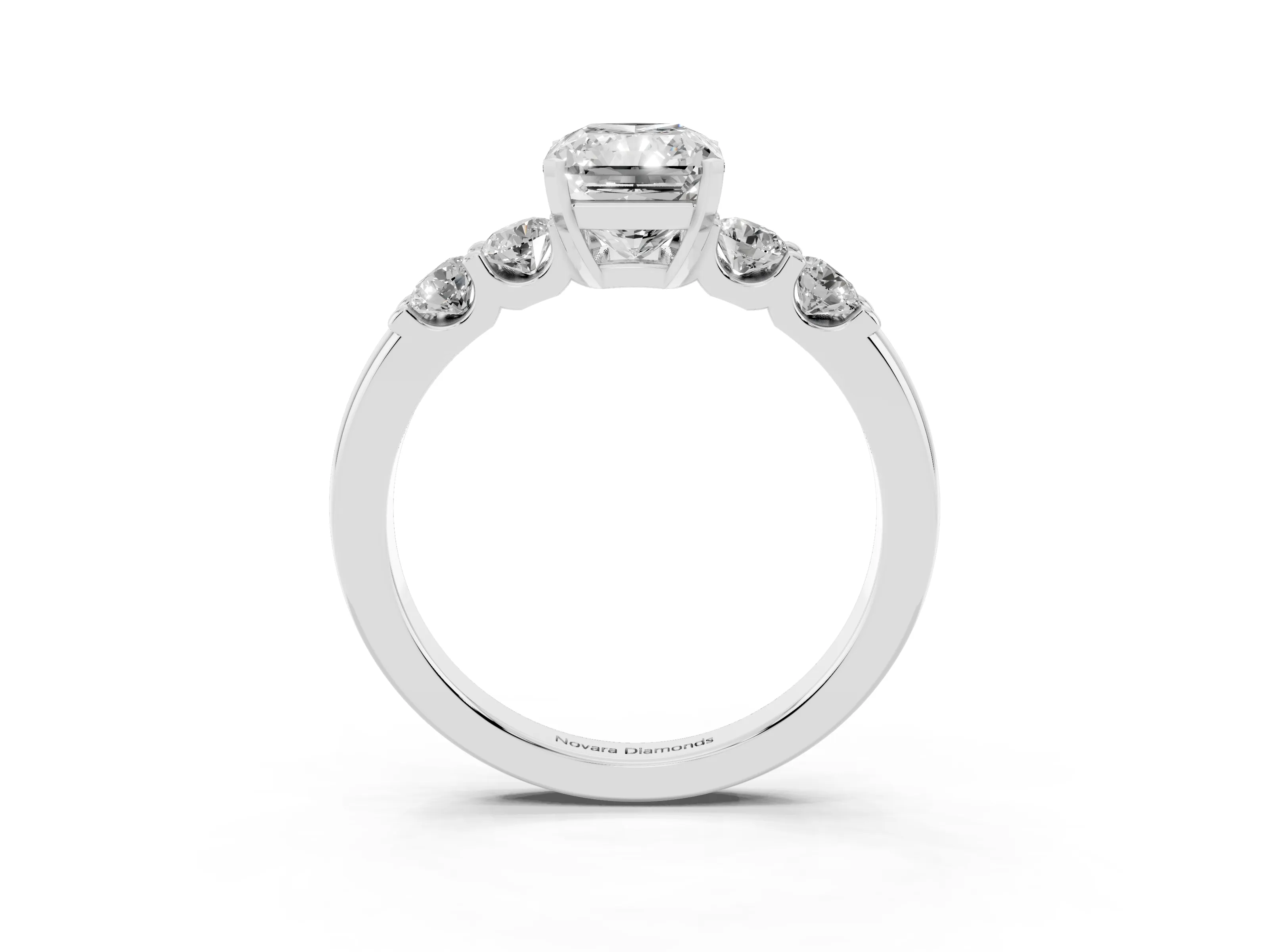 Radiant Cut Diamond Five-Stone Prong Set Engagement Ring Set in Platinum with Channel Band
