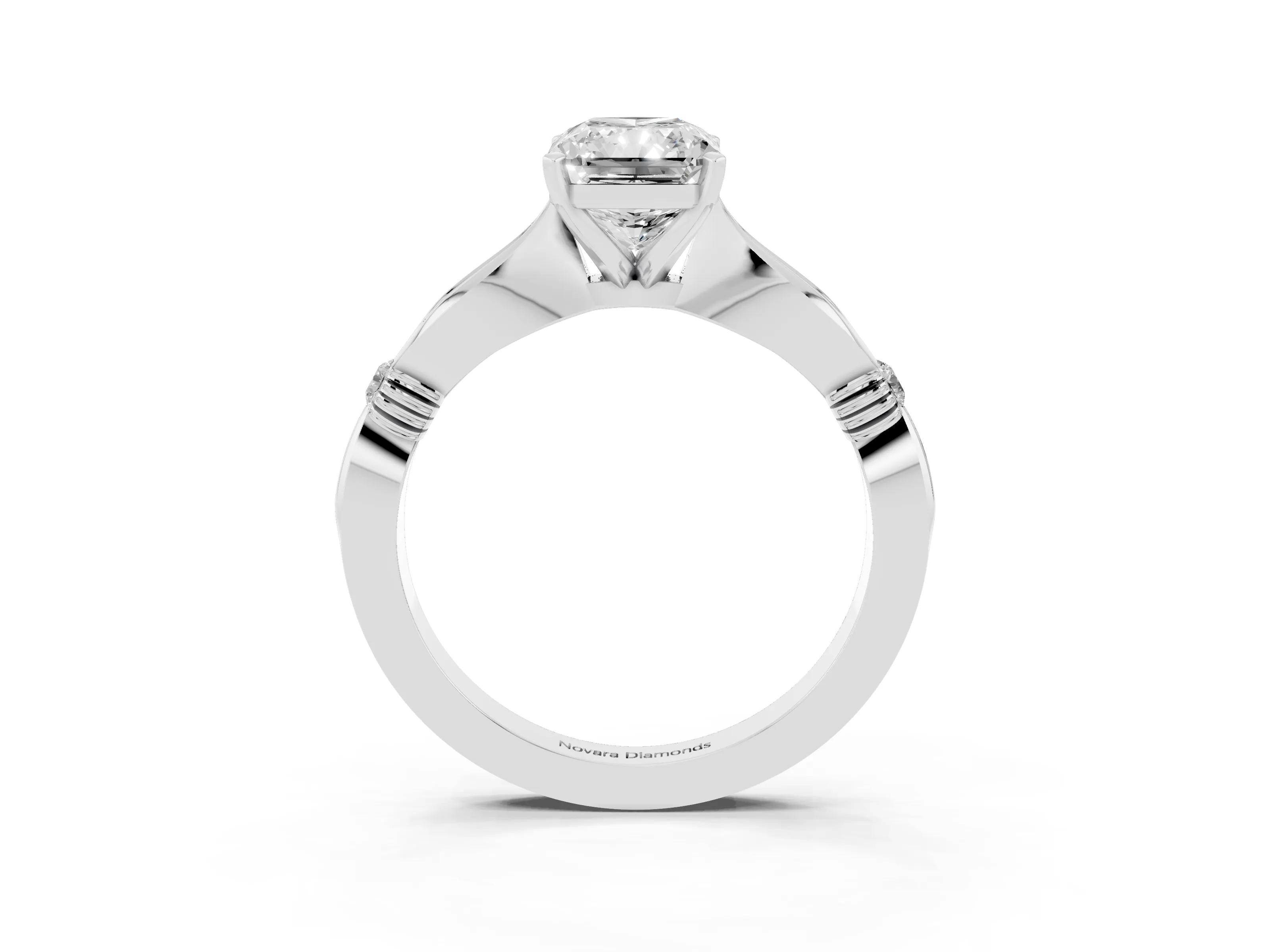 Radiant Cut Diamond Solitaire Twisted Band Ring Set in Platinum with Accent Stones and Prong Setting