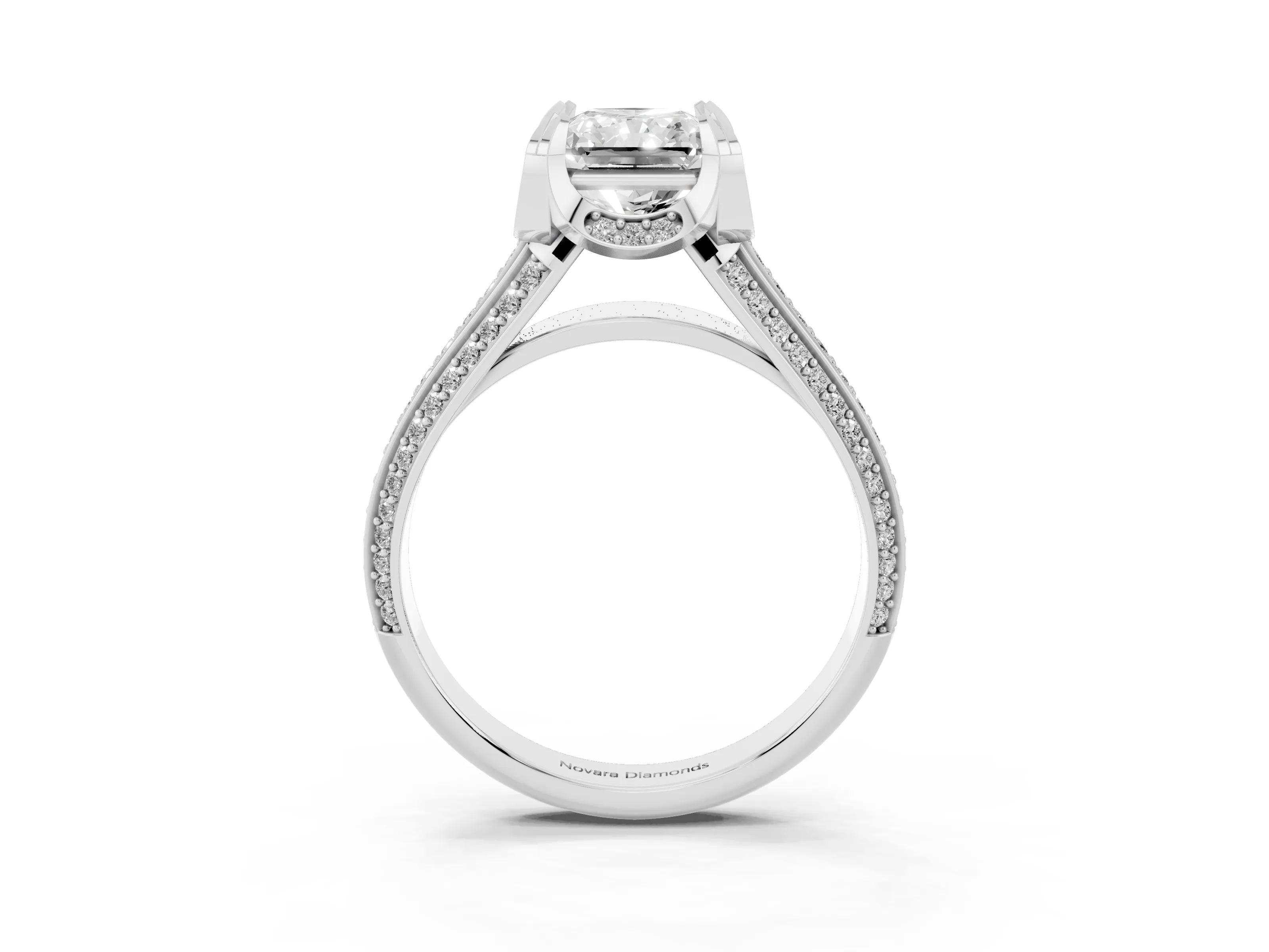 Radiant Cut Diamond Pavé Split Shank Solitaire Ring Set in Platinum with Prong Setting