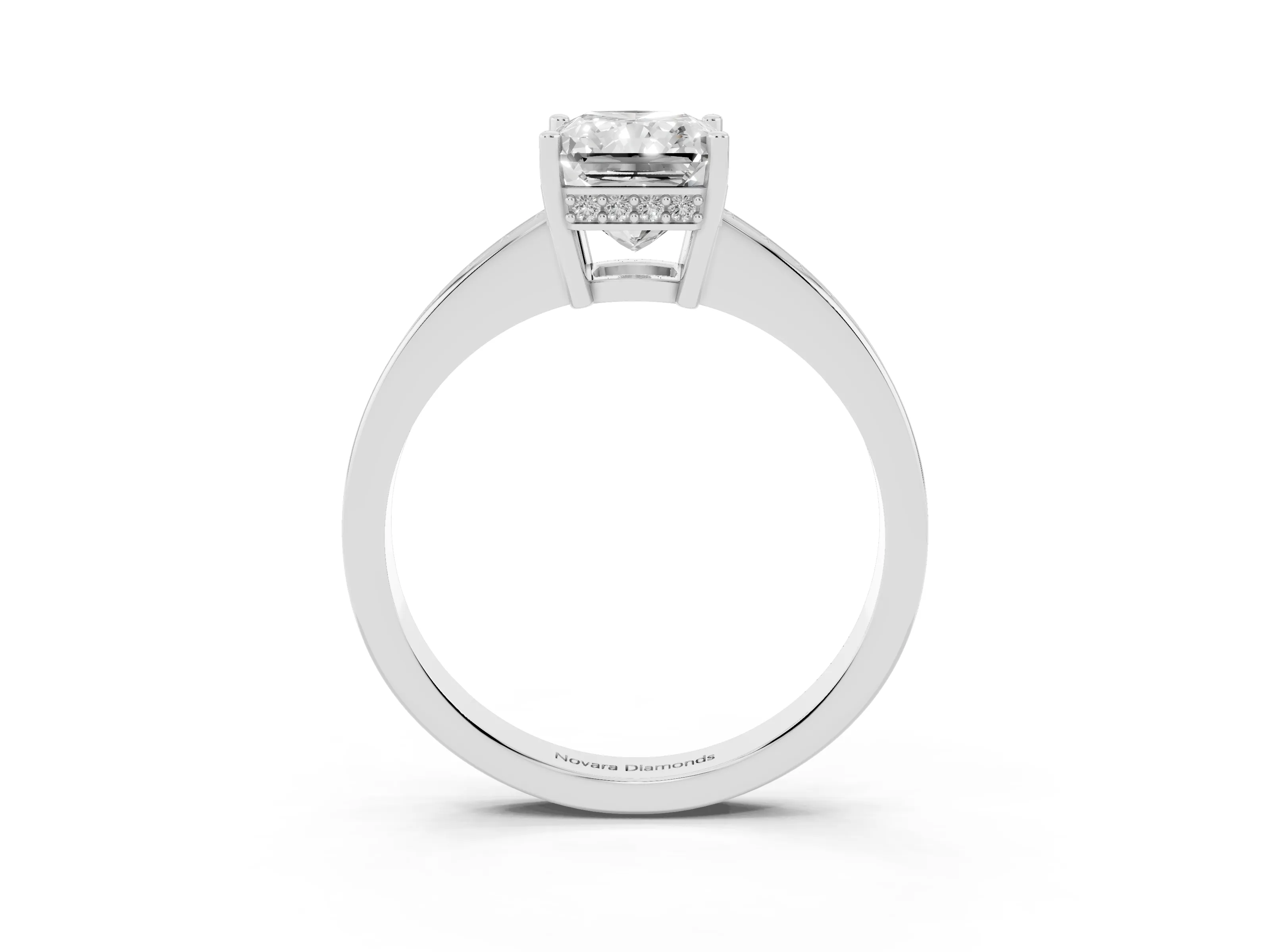 Radiant Cut Diamond Pavé Band Prong Set Solitaire Ring Set in Silver
