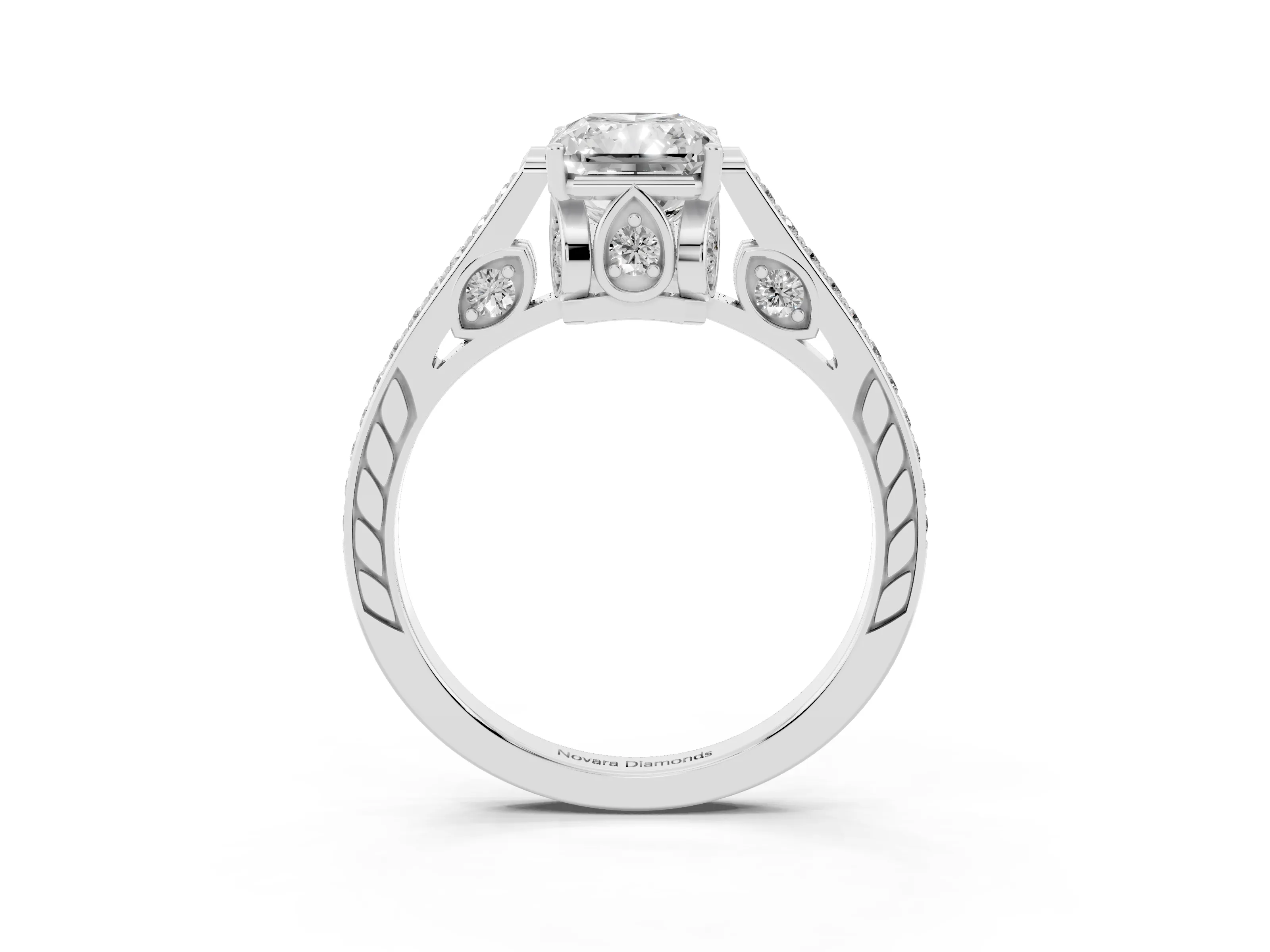 Radiant Cut Diamond Cathedral Pavé Engagement Ring Set in Platinum with Prong Setting