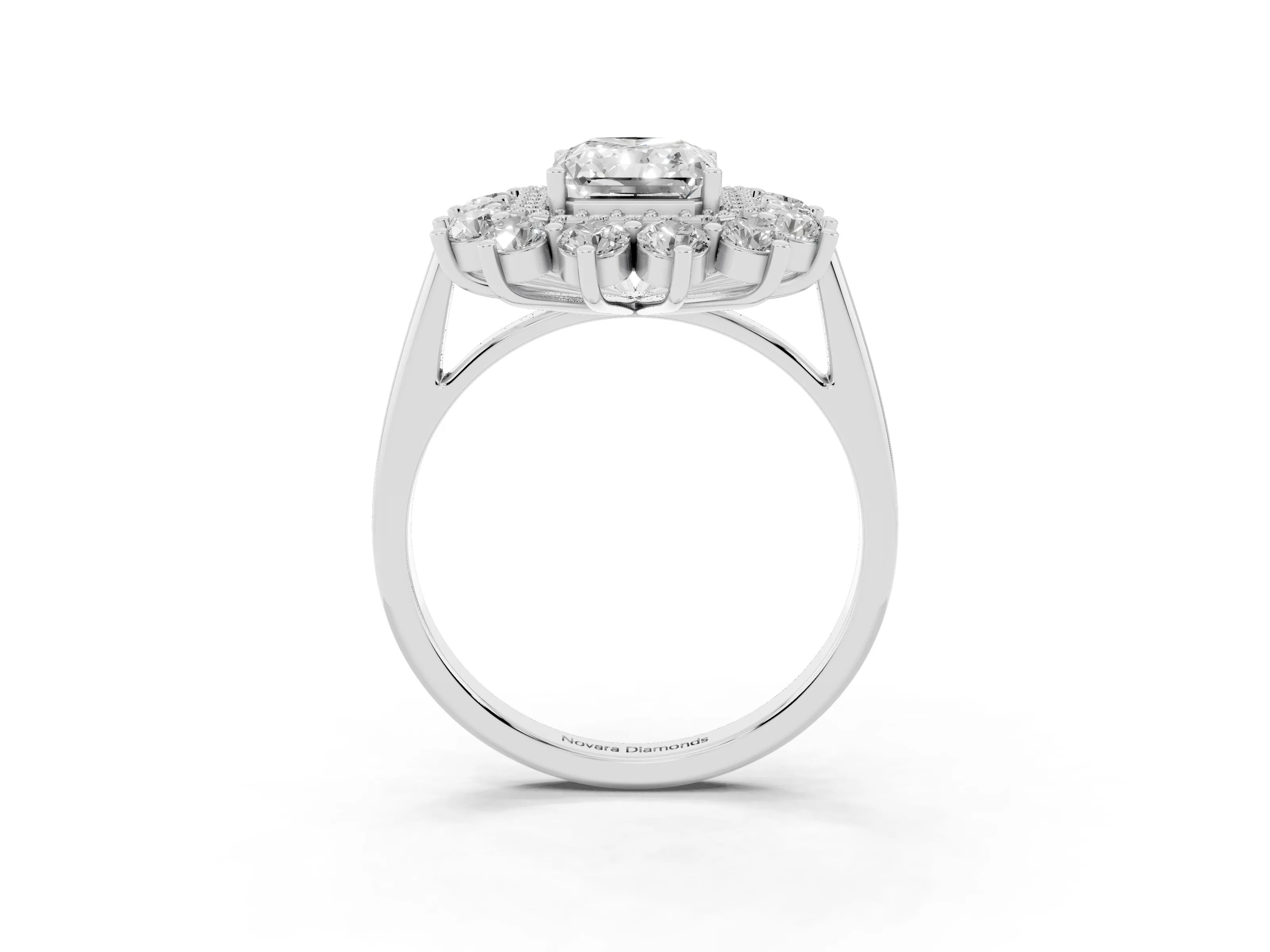 Radiant Cut Diamond Floral Double Halo Ring Set in Platinum with Round Petals