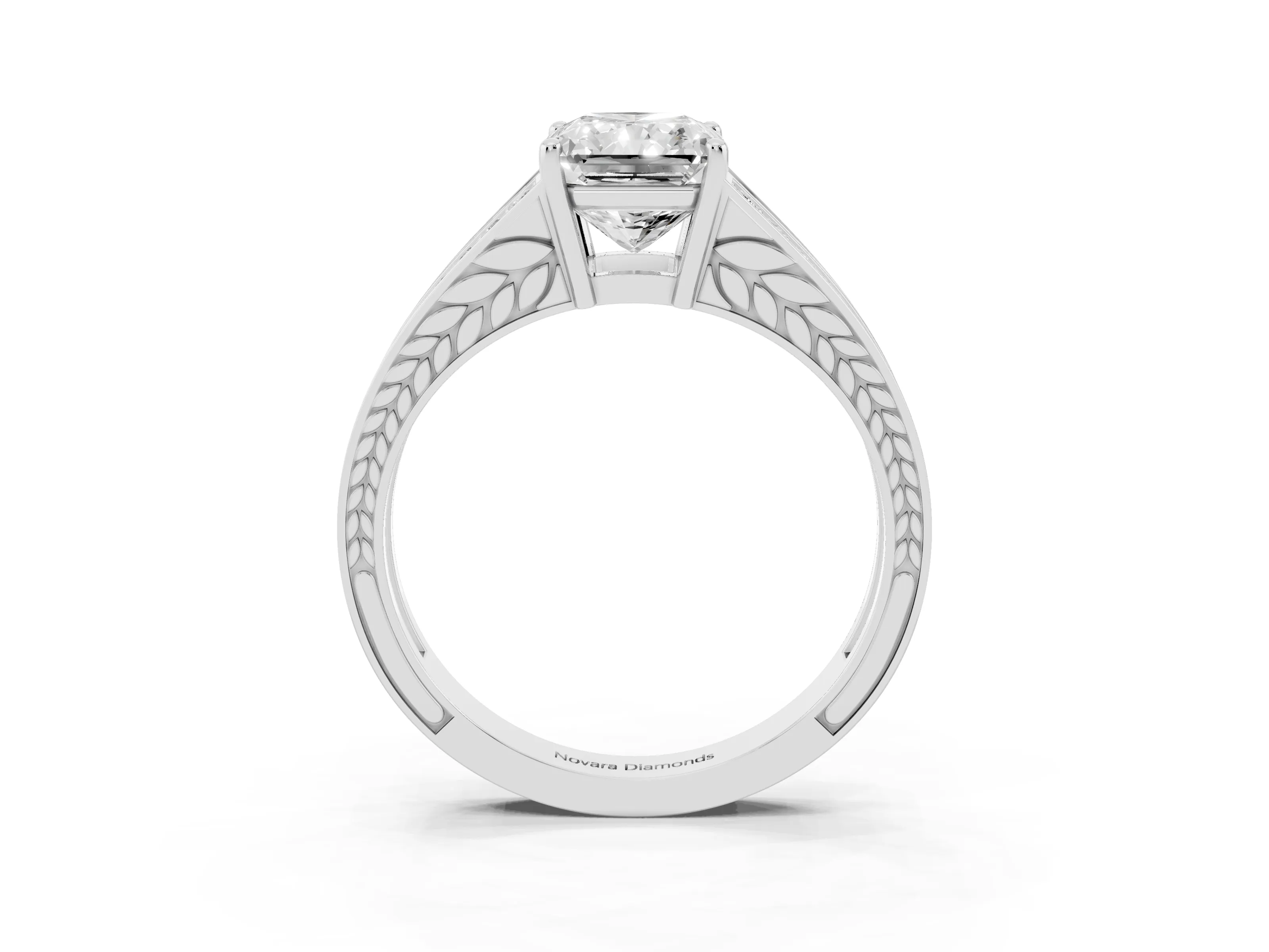 Radiant Cut Diamond Split Shank Ring Set in Silver with Pavé Band and Prong Setting