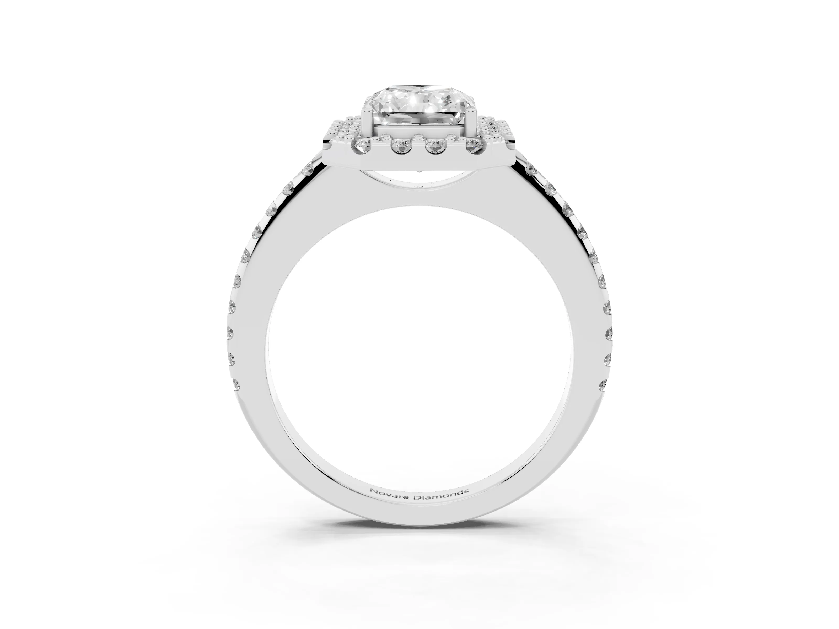 Radiant Cut Diamond Pavé Halo Ring Set in Silver with Prong Setting