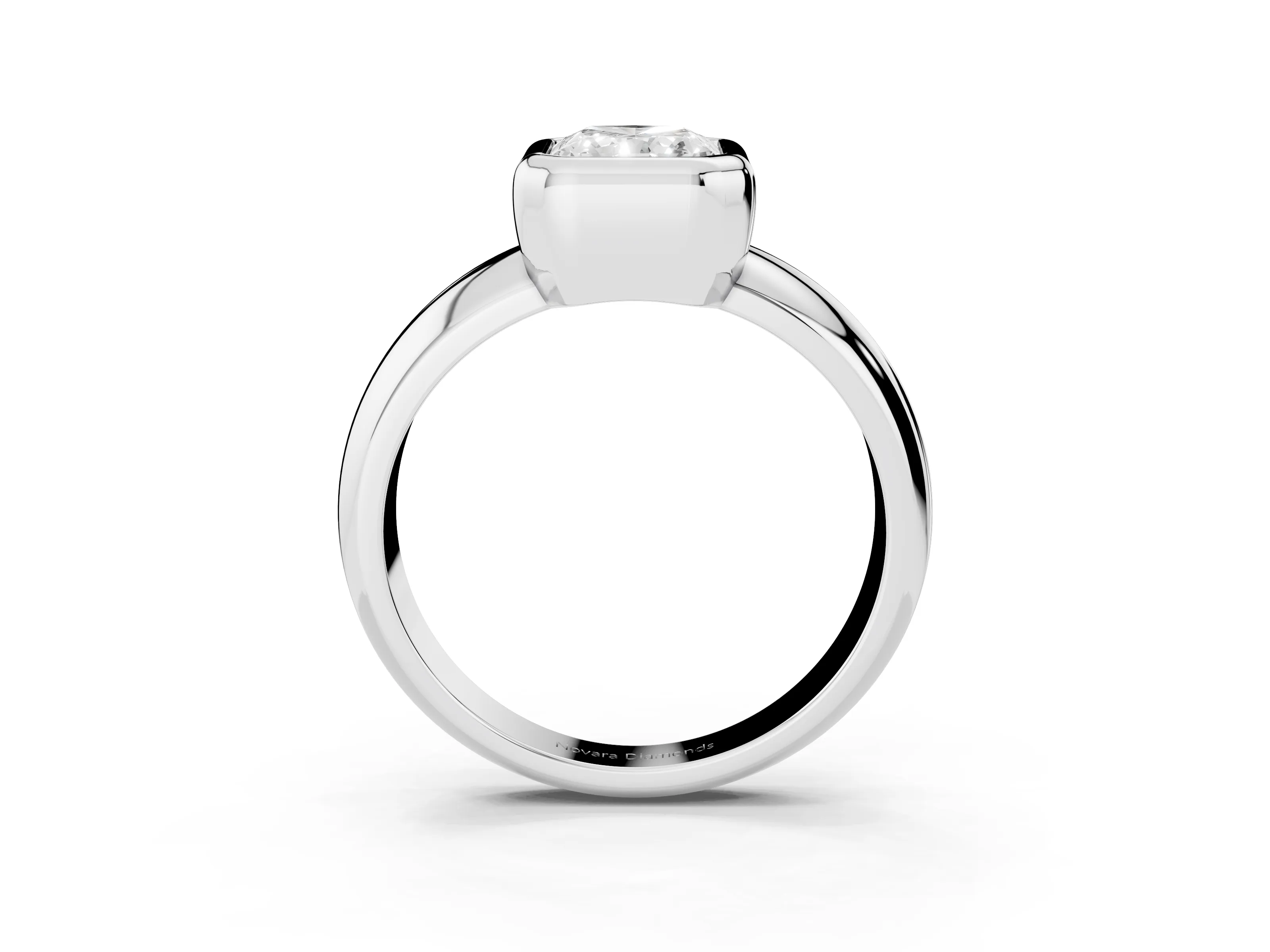Bezel Set Radiant Cut Diamond Solitaire Ring Set in Silver with Wide Band