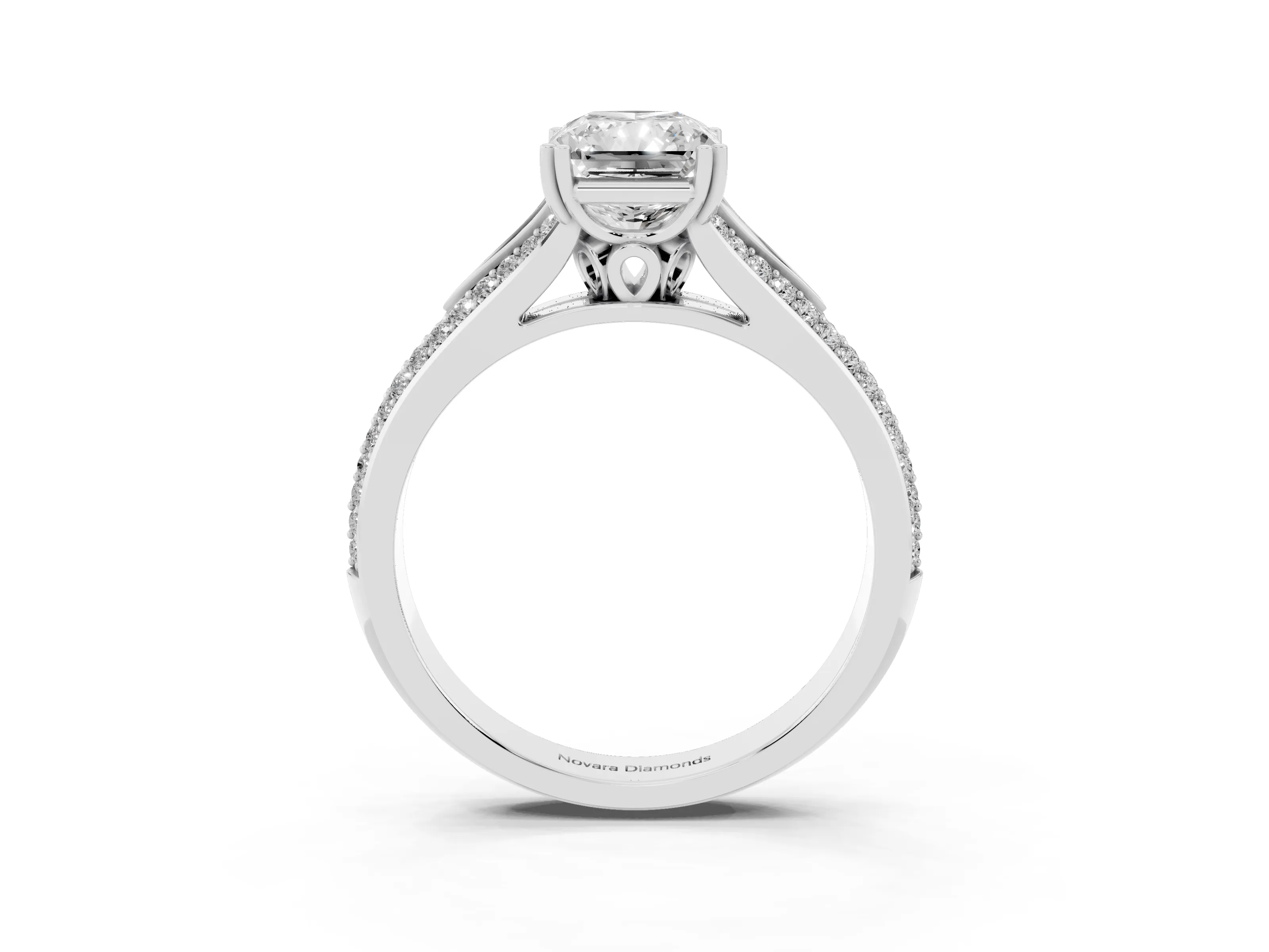 Radiant Cut Diamond Split Shank Pavé Engagement Ring Set in Platinum with Prong-Set Center Stone