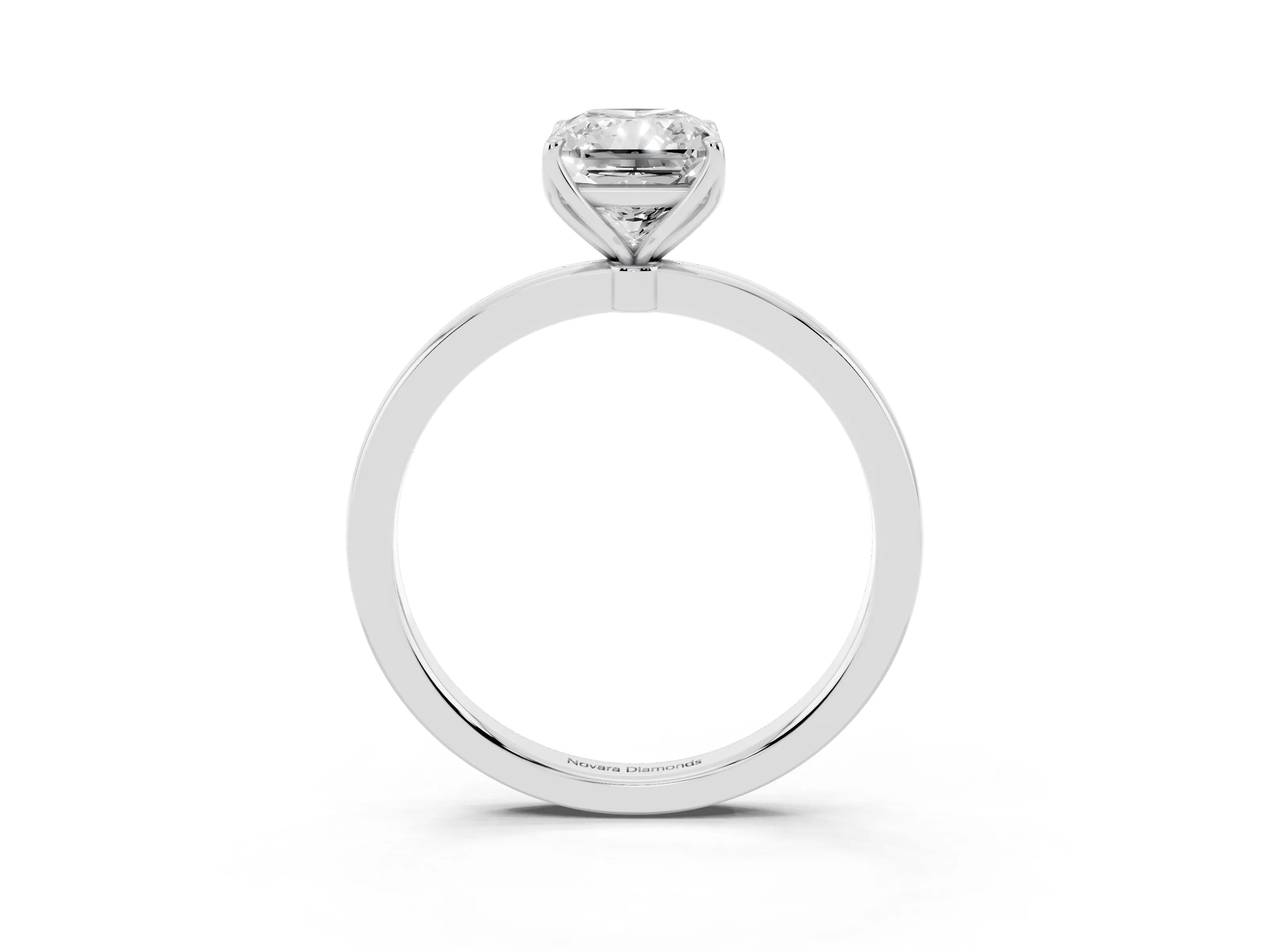 Radiant Cut Diamond Solitaire Ring Set in White gold with Prong Setting and Thin Polished Band