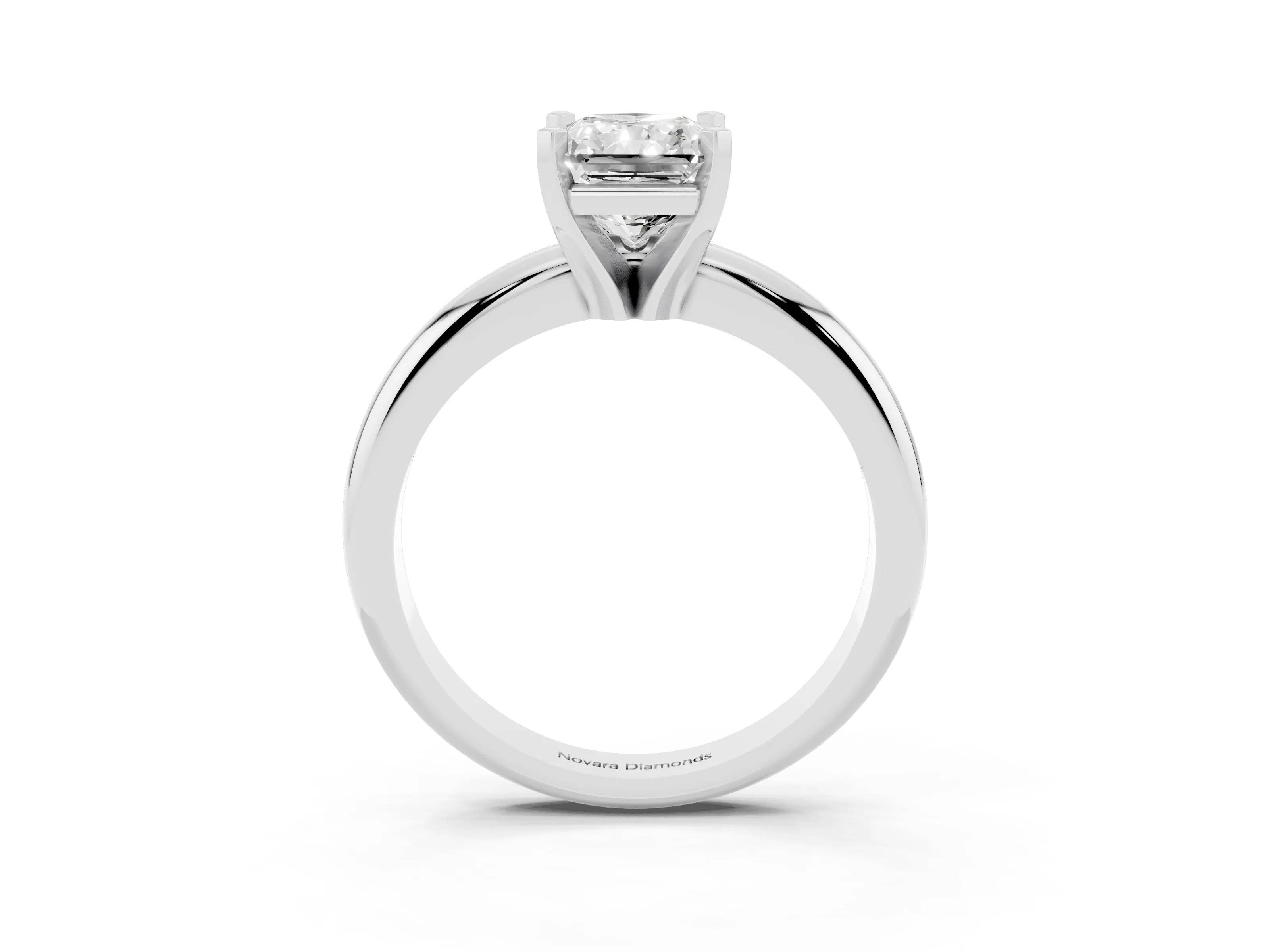 Radiant Cut Diamond Solitaire Engagement Ring Set in Platinum with Round Band and Prong Setting