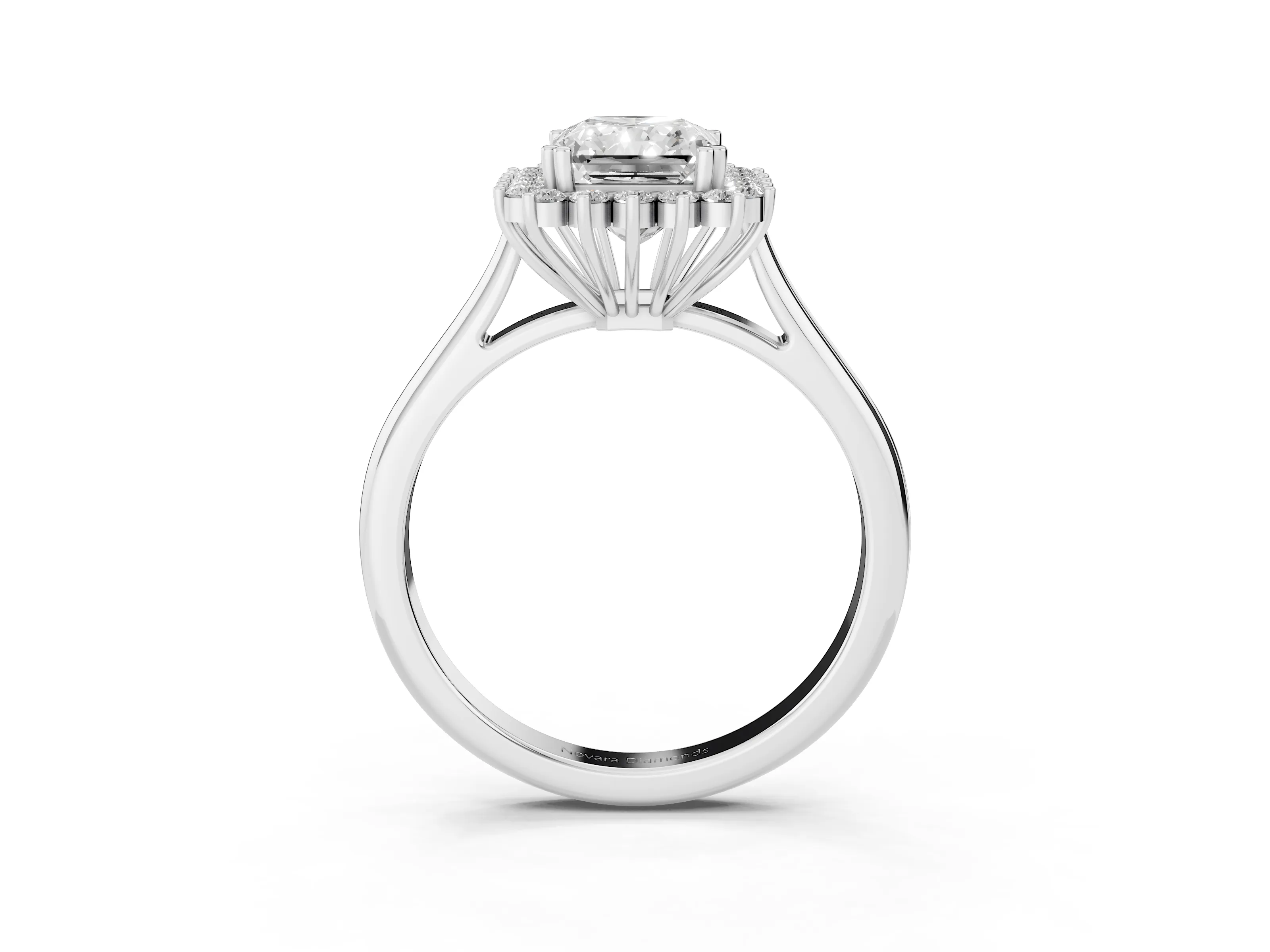 Radiant Cut Diamond Halo Ring Set in Silver with Plain Solitaire Band and Prong Setting