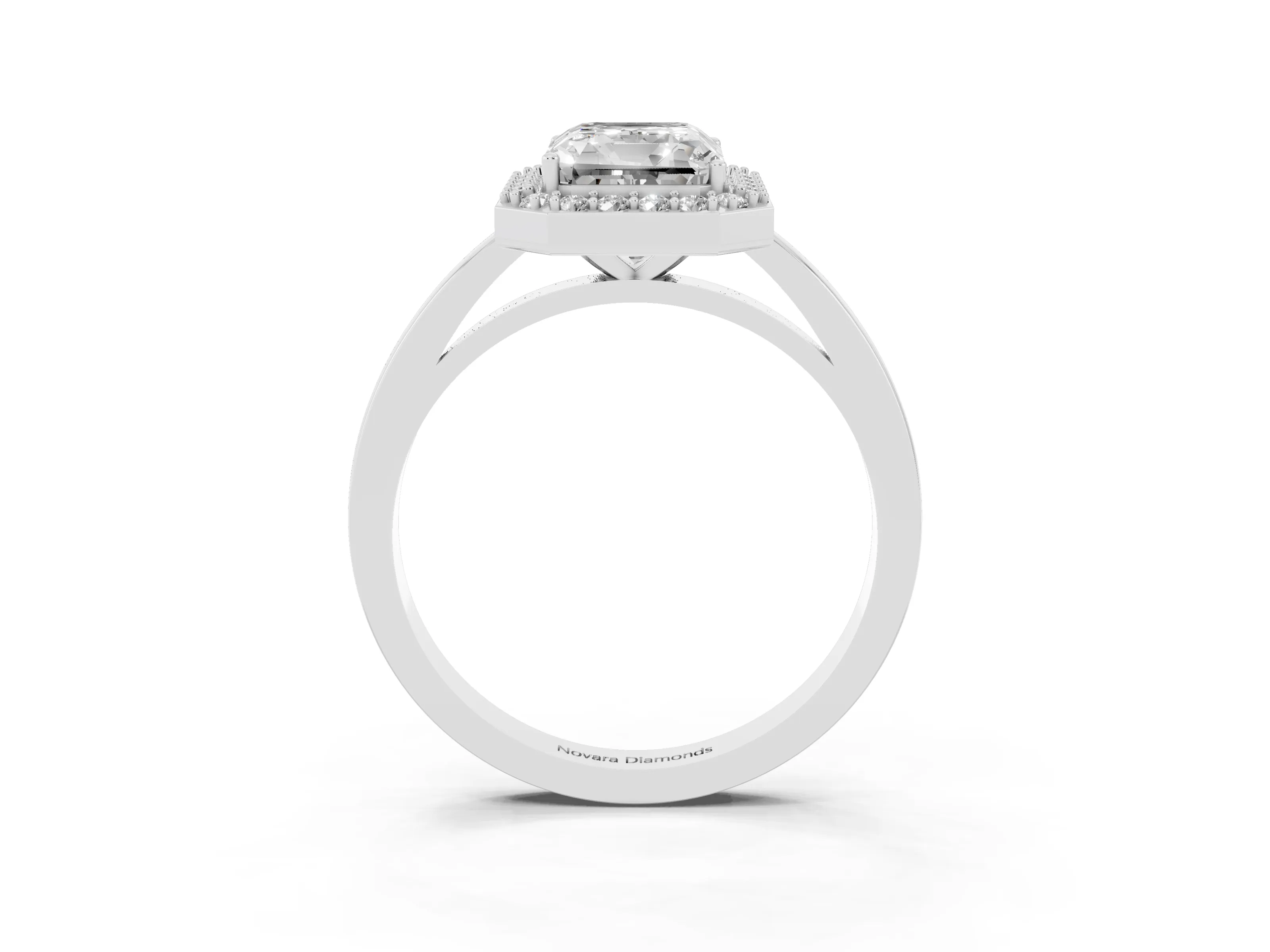 Radiant Cut Diamond Halo Ring Set in White gold with Solitaire Band and Prong Setting