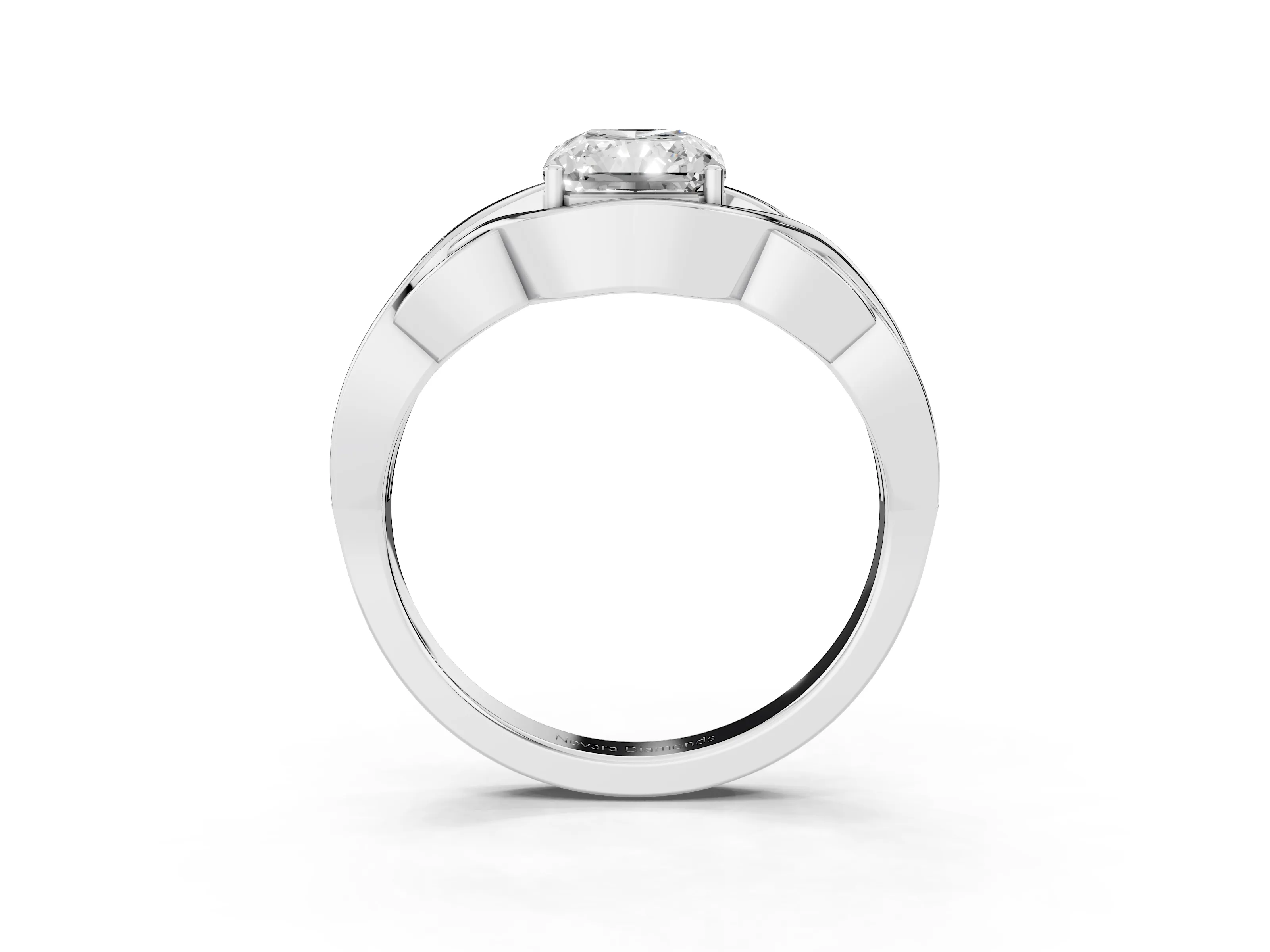 Radiant Cut Diamond Solitaire Ring Set in Silver with Intertwined Band