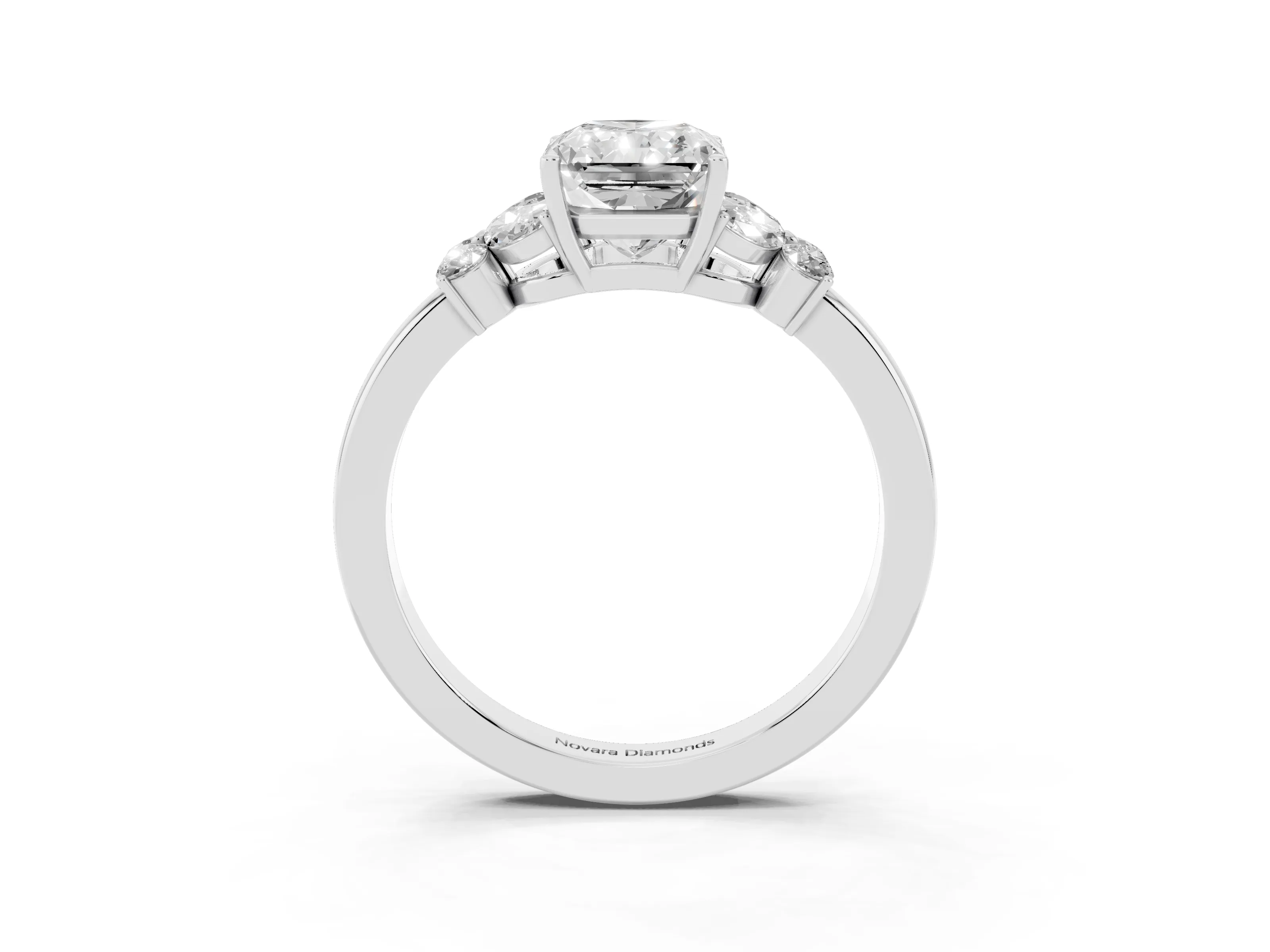 Radiant Cut Diamond Solitaire Floral Ring Set in White gold with Marquise Petals and Prong Setting