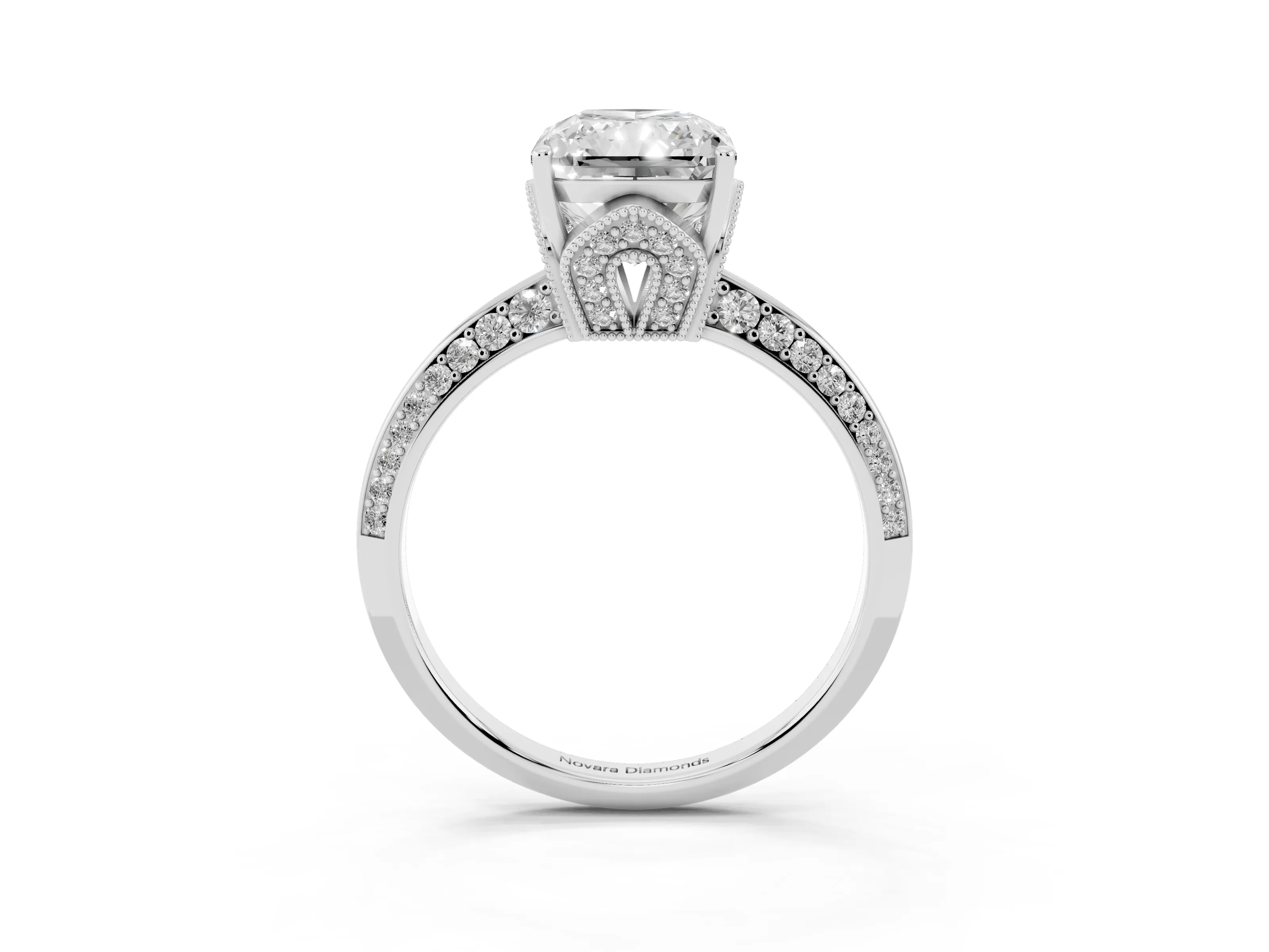 Radiant Cut Diamond Solitaire Engagement Ring Set in Silver with Pavé Split Shank and Prong Setting