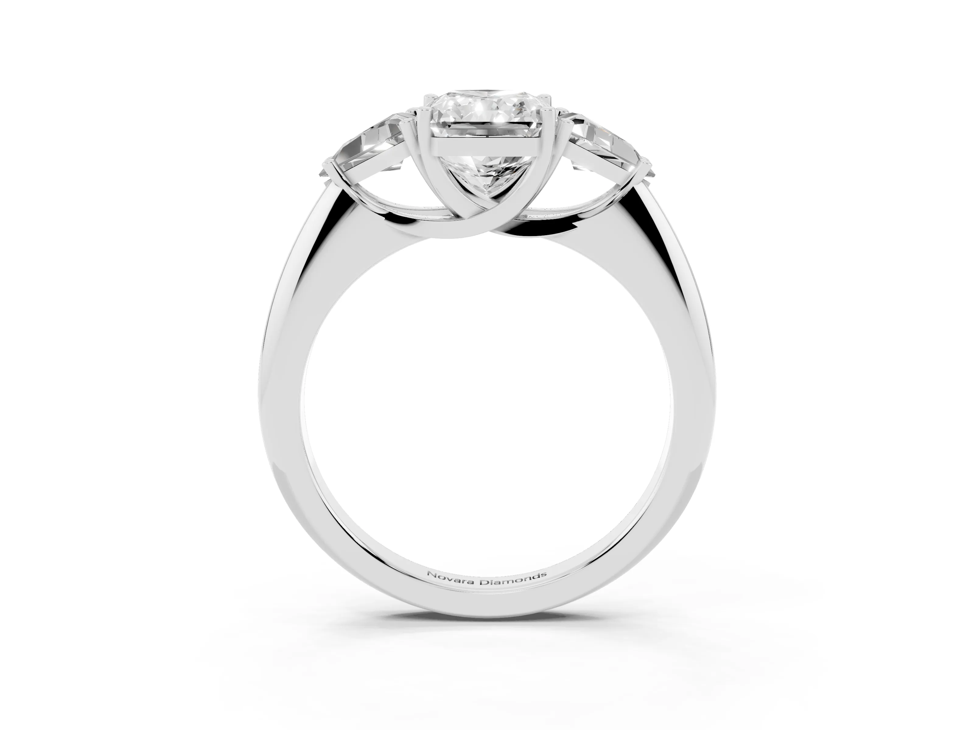 Radiant Cut Diamond Three-Stone Engagement Ring Set in Platinum with Trillion Side Stones
