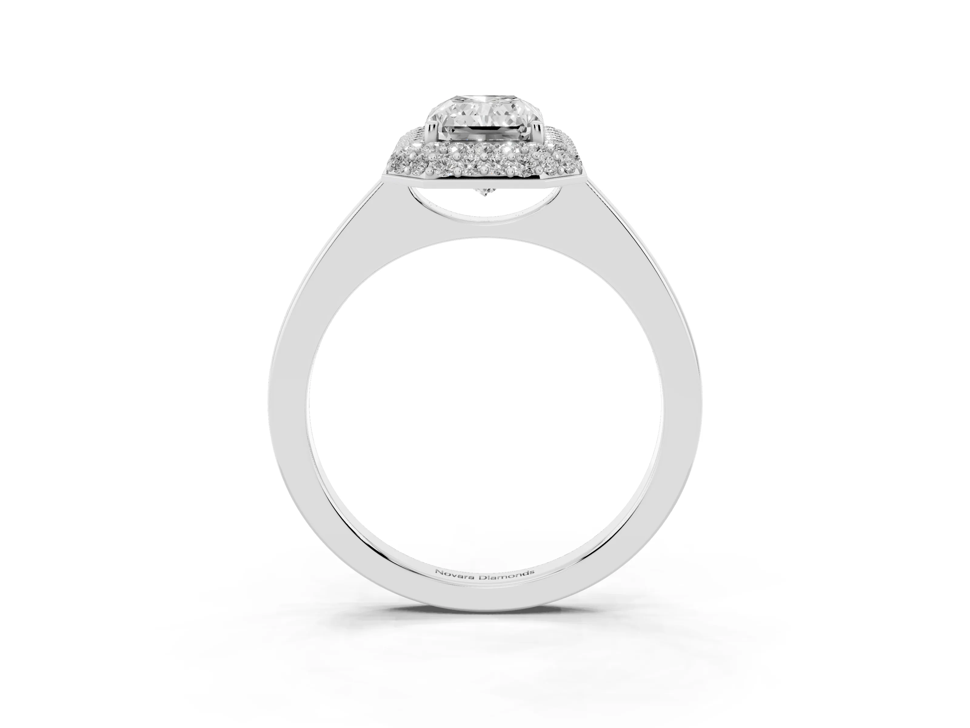 Radiant Cut Diamond Halo Engagement Ring Set in Platinum with Solitaire Band and Prong Setting