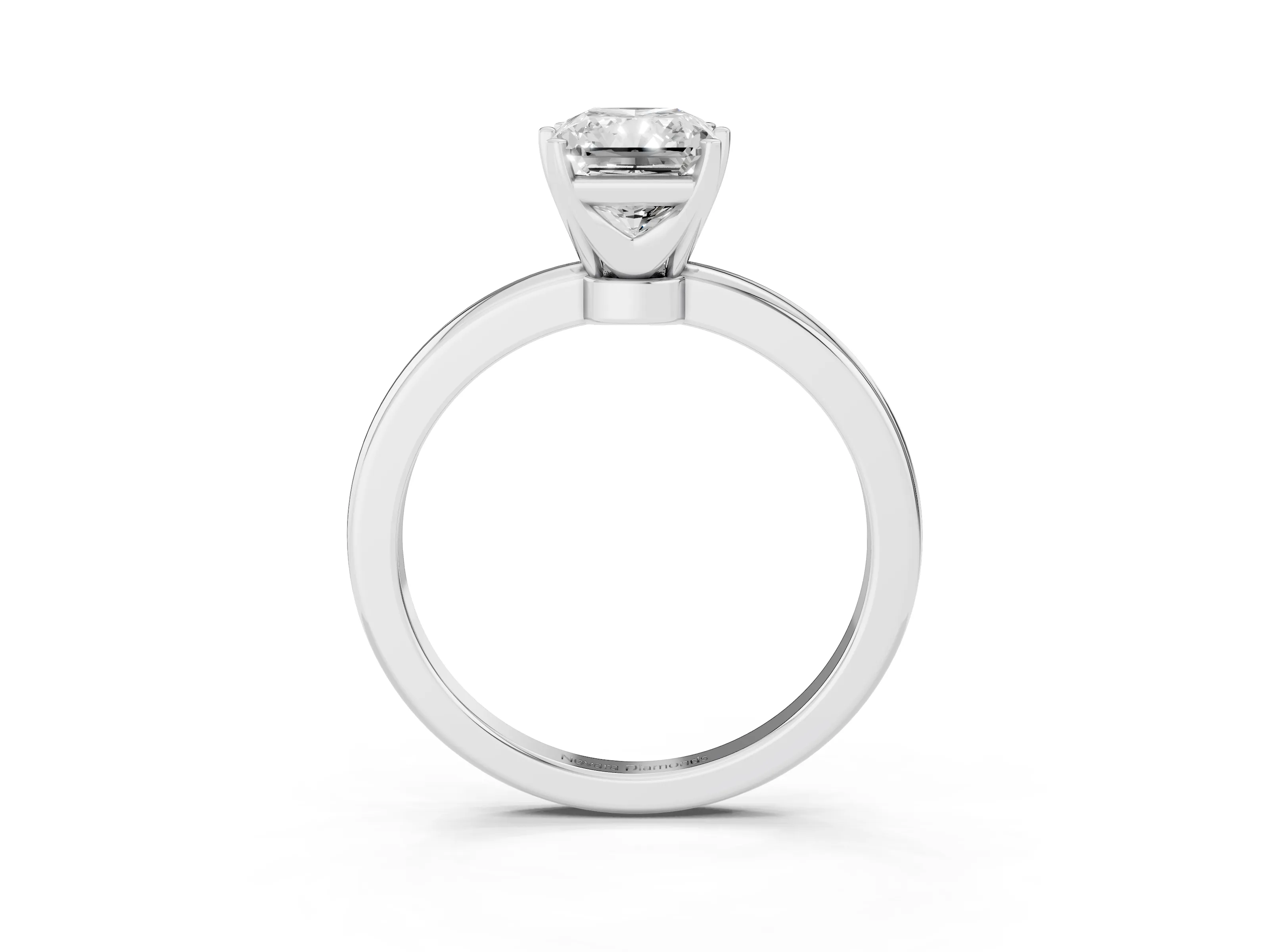 Radiant Cut Diamond Solitaire Ring Set in Silver with Raised Prong Setting on a Classic Band