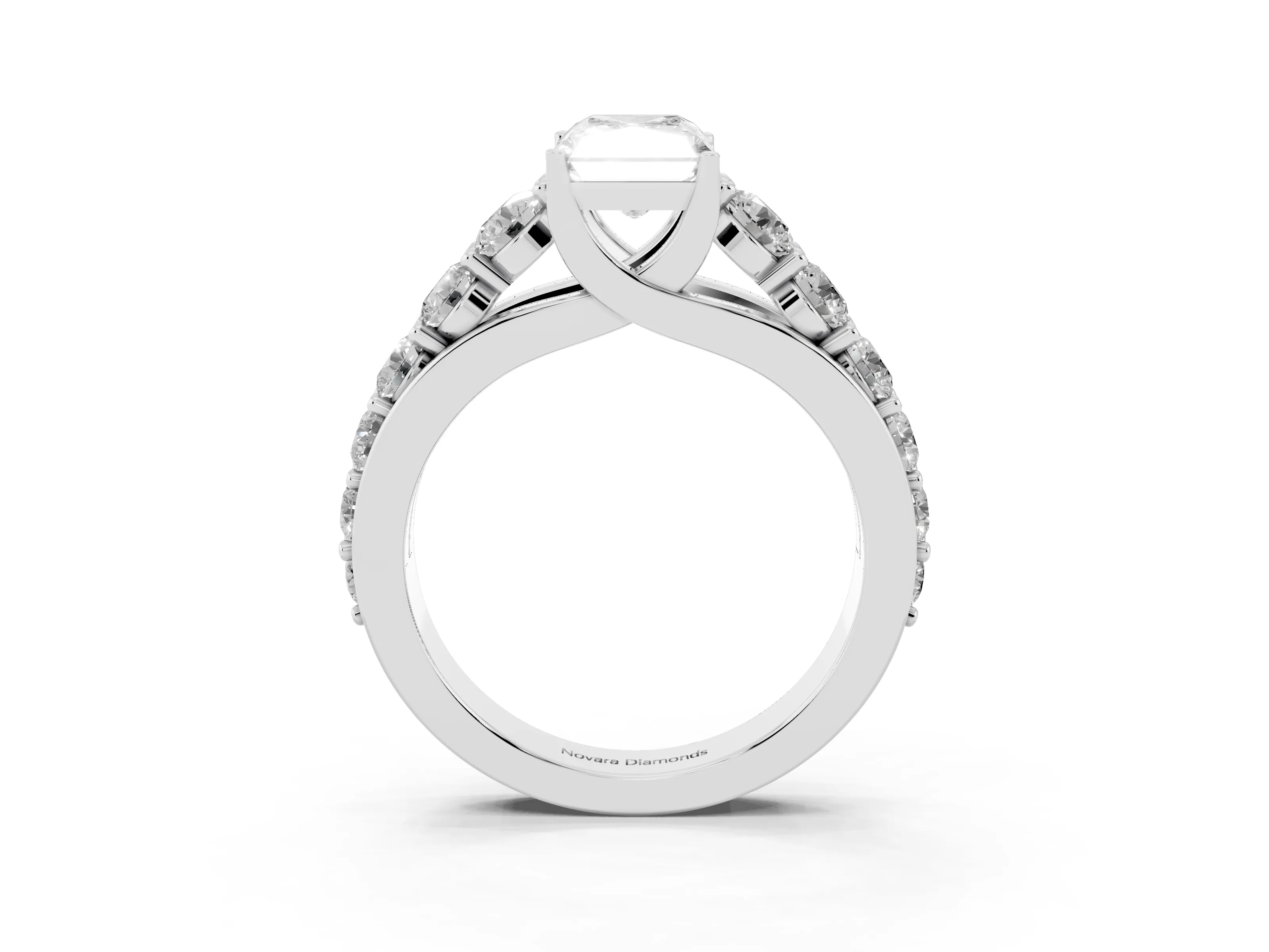 Radiant Cut Diamond Pavé Engagement Ring Set in Platinum with Prong Setting