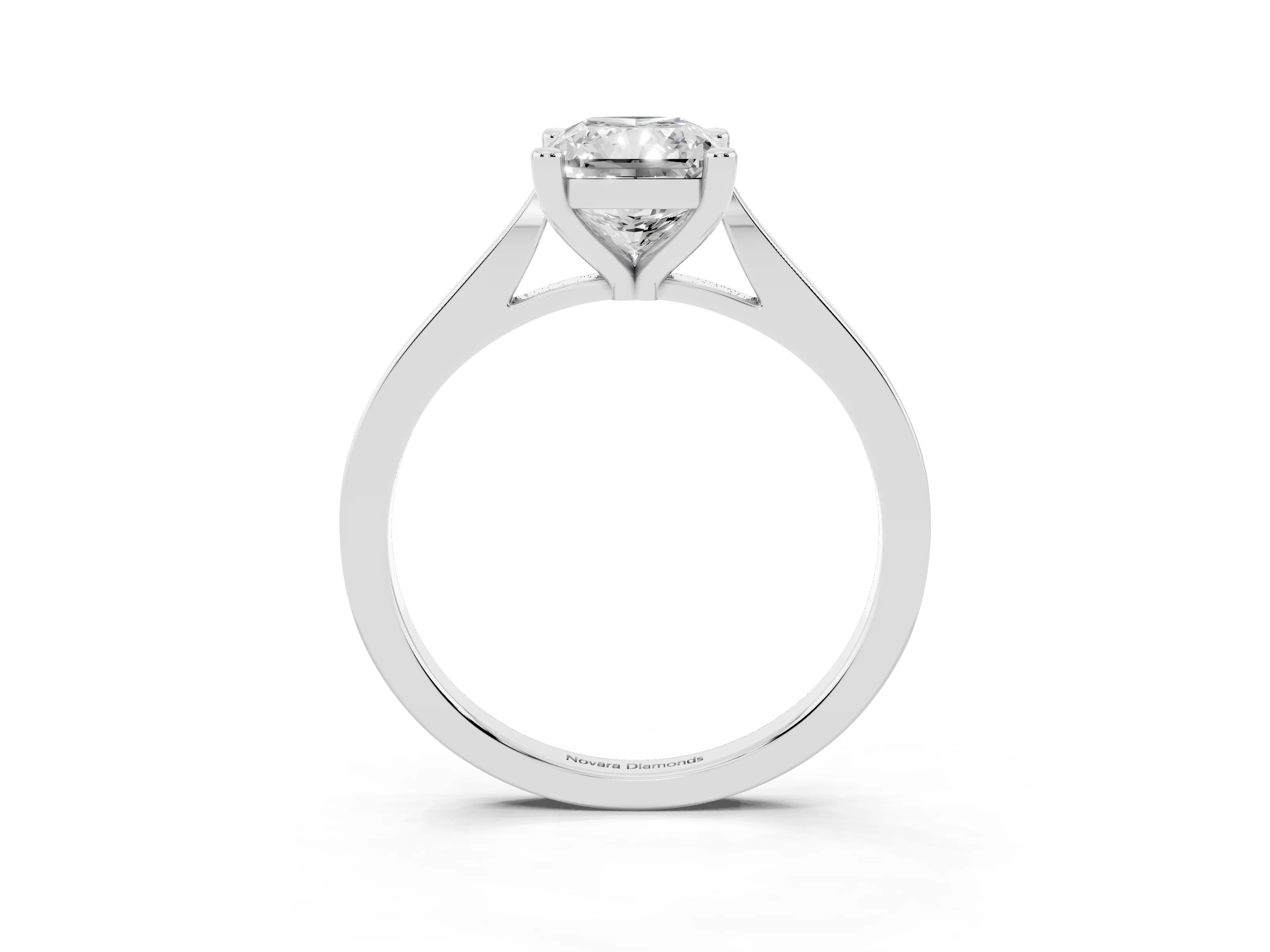 Radiant Cut Diamond Solitaire Ring Set in Platinum with Prong Setting and Tapered Band