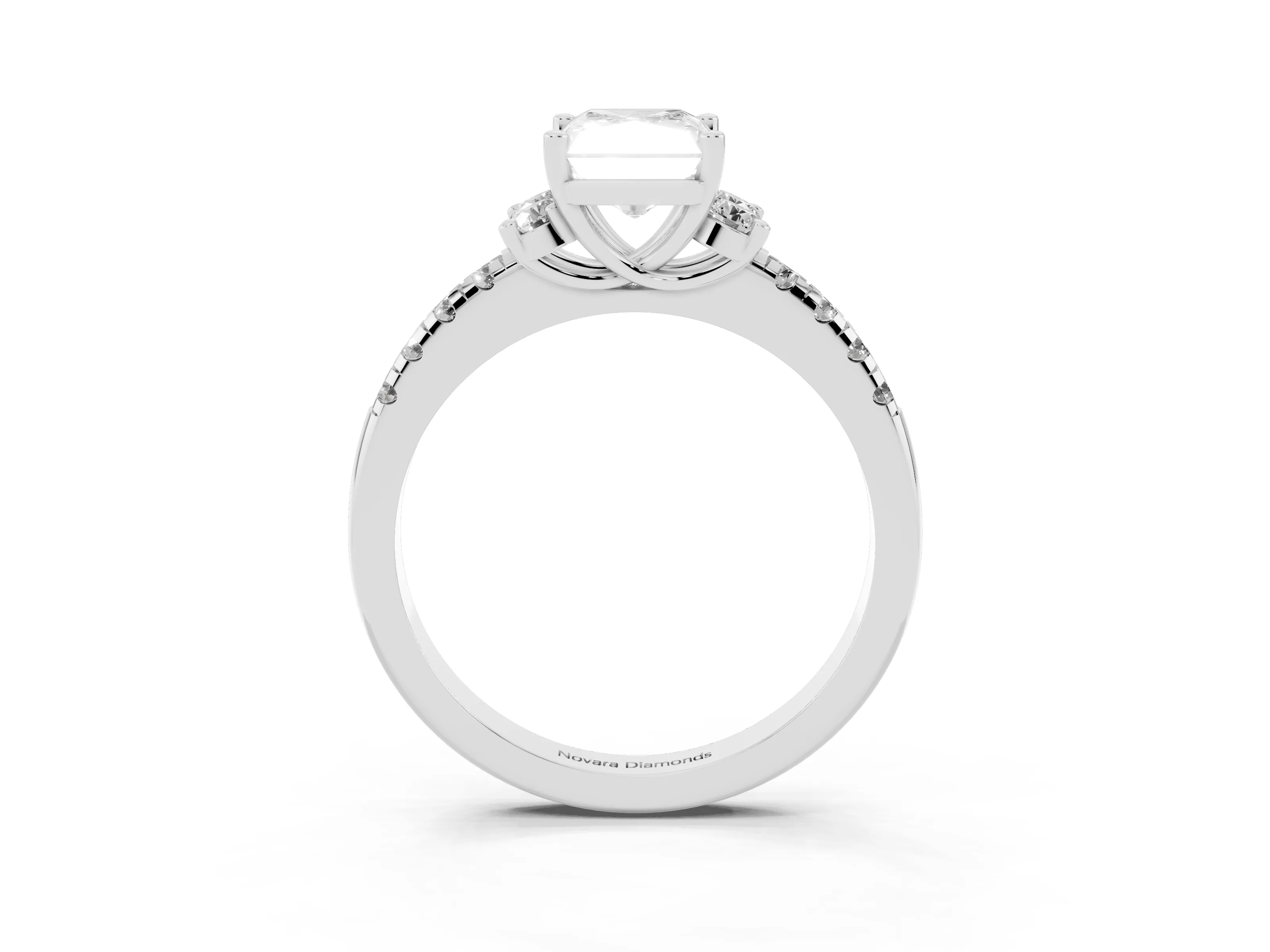 Radiant Cut Diamond Three-Stone Pavé Ring Set in Silver with Prong Setting