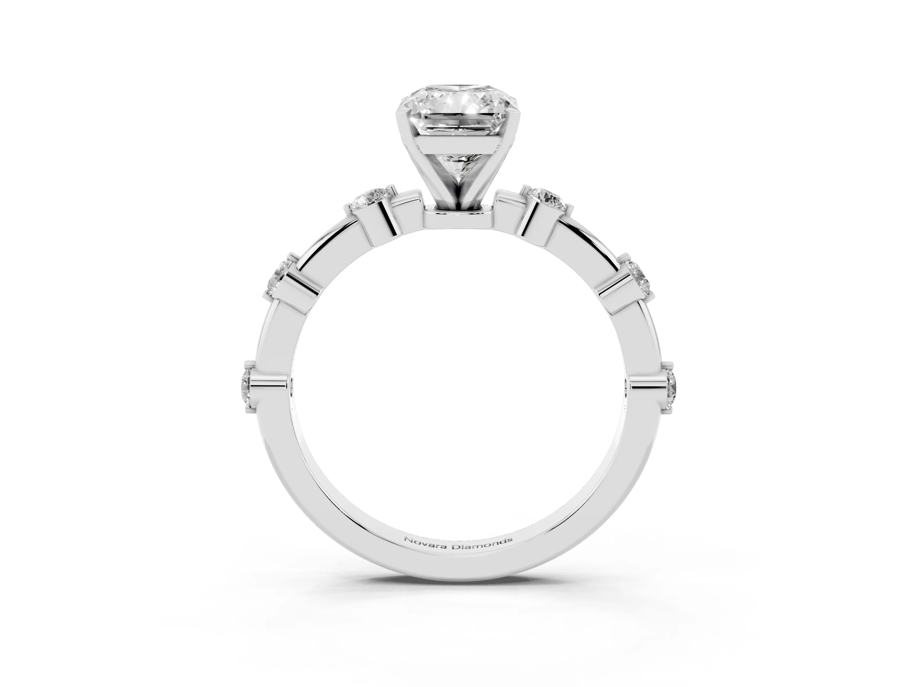 Radiant Cut Diamond Solitaire Ring Set in Silver with Bezel Set Side Stones and Prong Setting