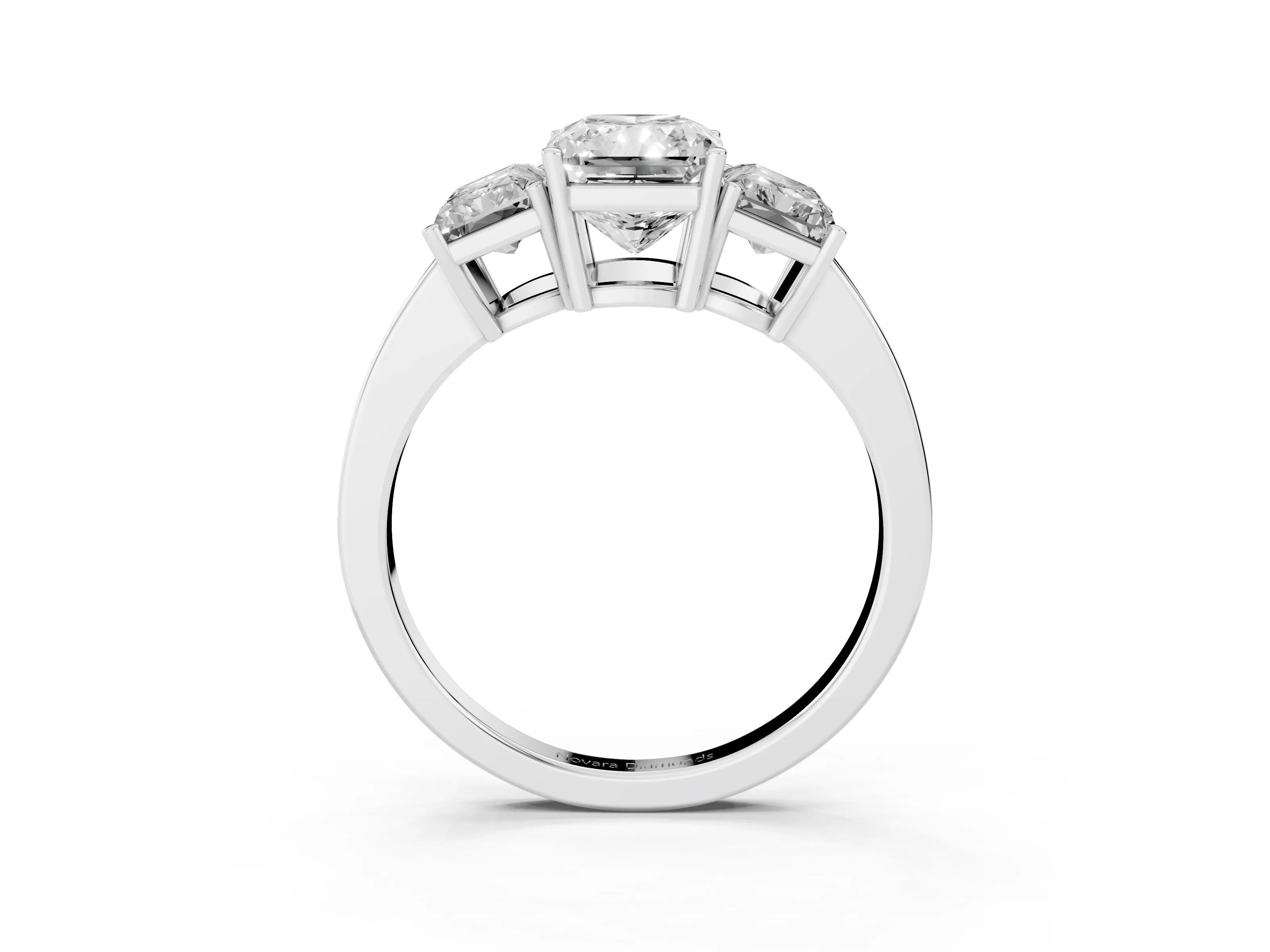 Radiant Cut Diamond Three-Stone Engagement Ring Set in White gold with Flat Band