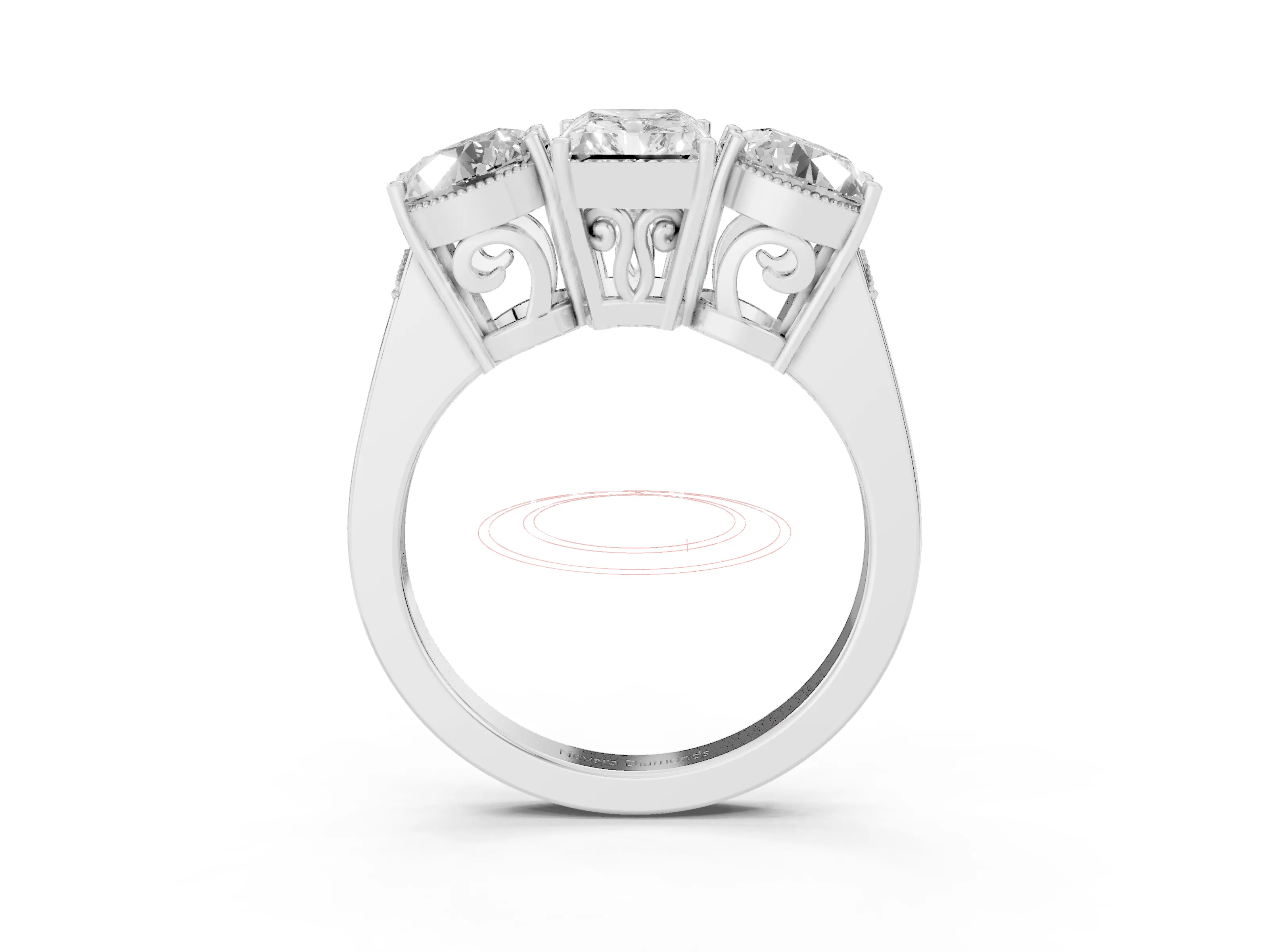 Radiant Cut Diamond Three-Stone Engagement Ring Set in White gold with Polished Band