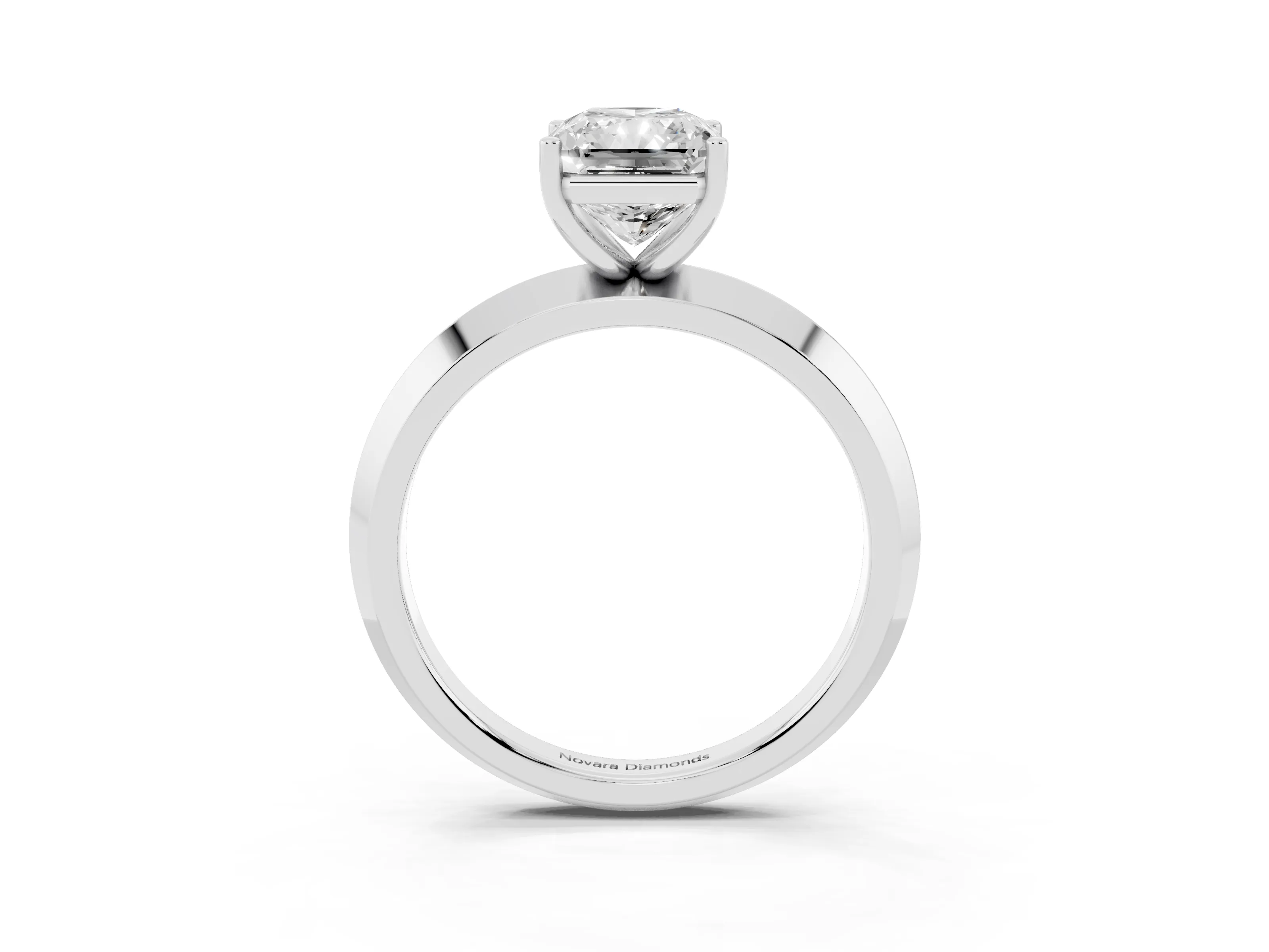 Radiant Cut Diamond Solitaire Engagement Ring Set in White gold with Flat Band and Prong Setting
