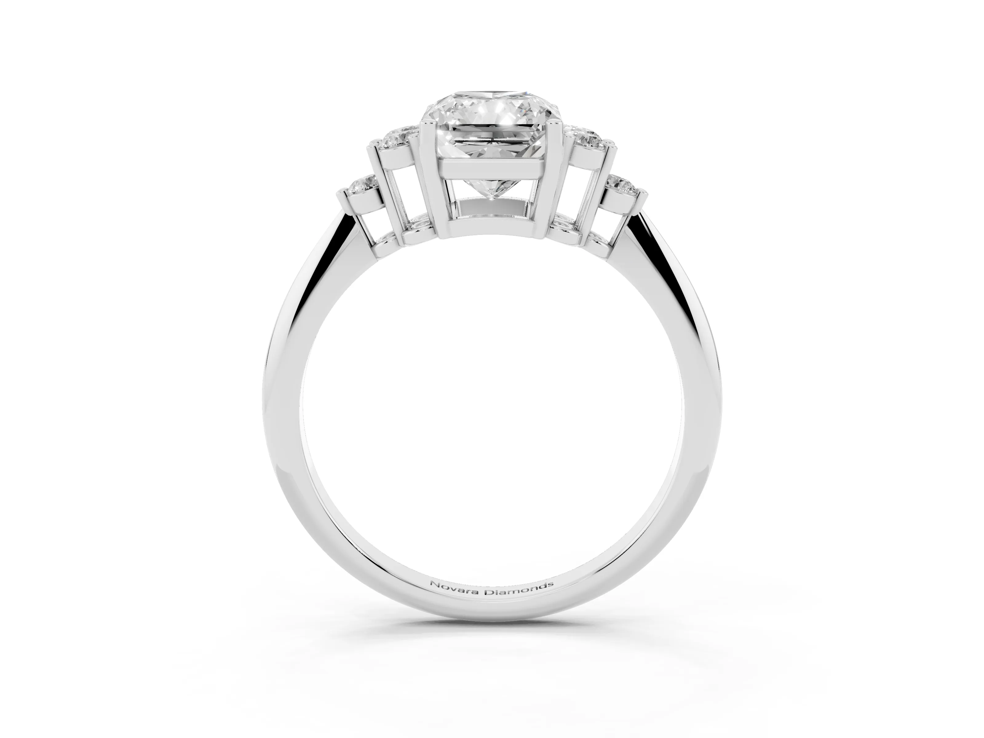 Radiant Cut Diamond Cluster Ring Set in Platinum with Plain Band and Prong Setting
