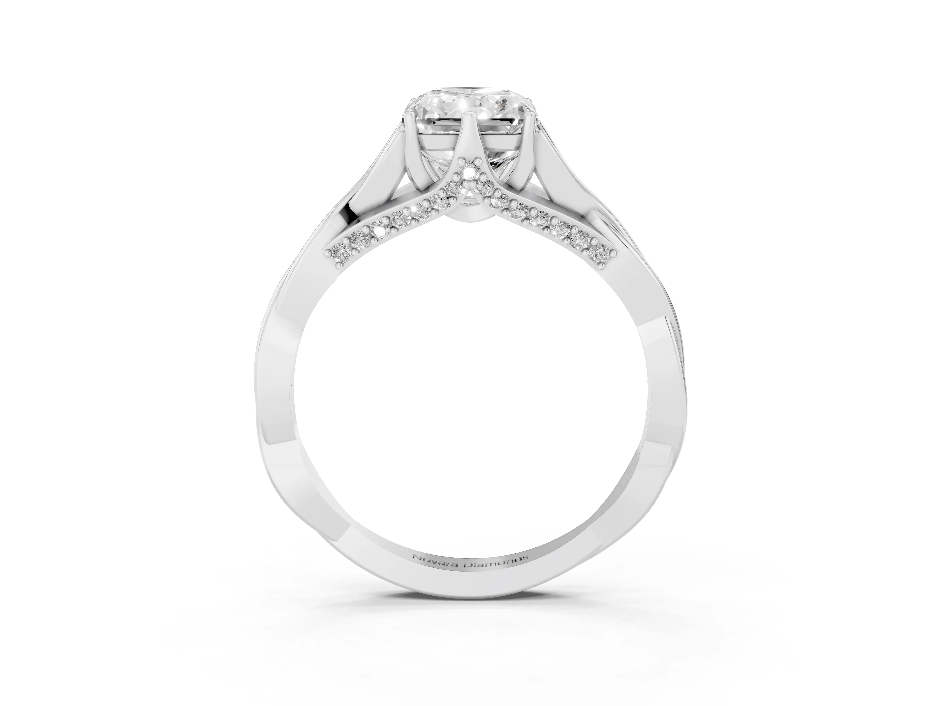 Radiant Cut Diamond Intertwined Twist Band Solitaire Ring Set in White gold with Prong Setting