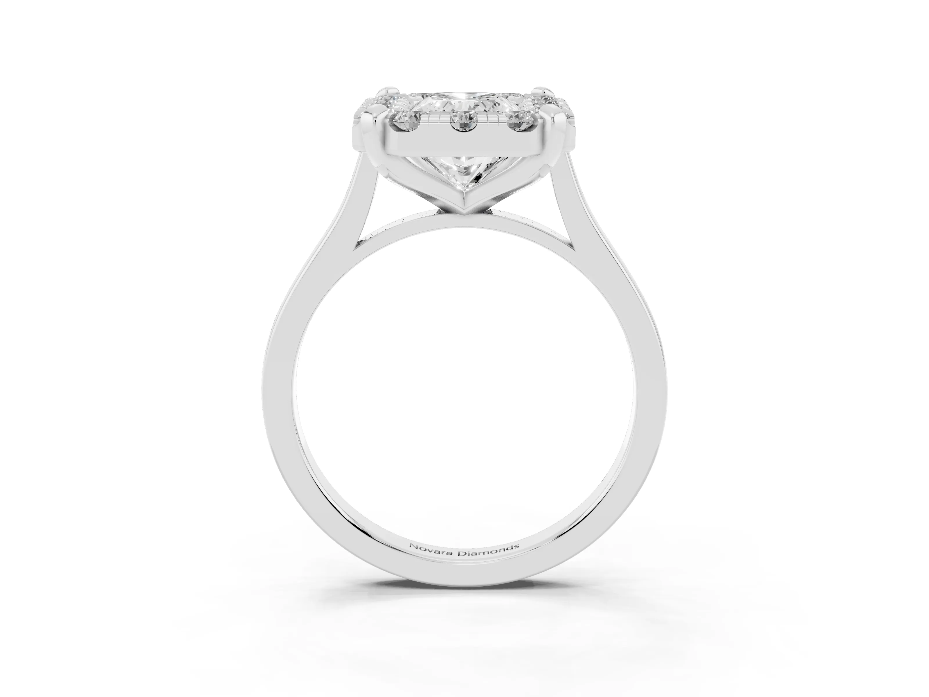 Radiant Cut Diamond Cluster Halo Solitaire Ring Set in White gold with Prong Setting