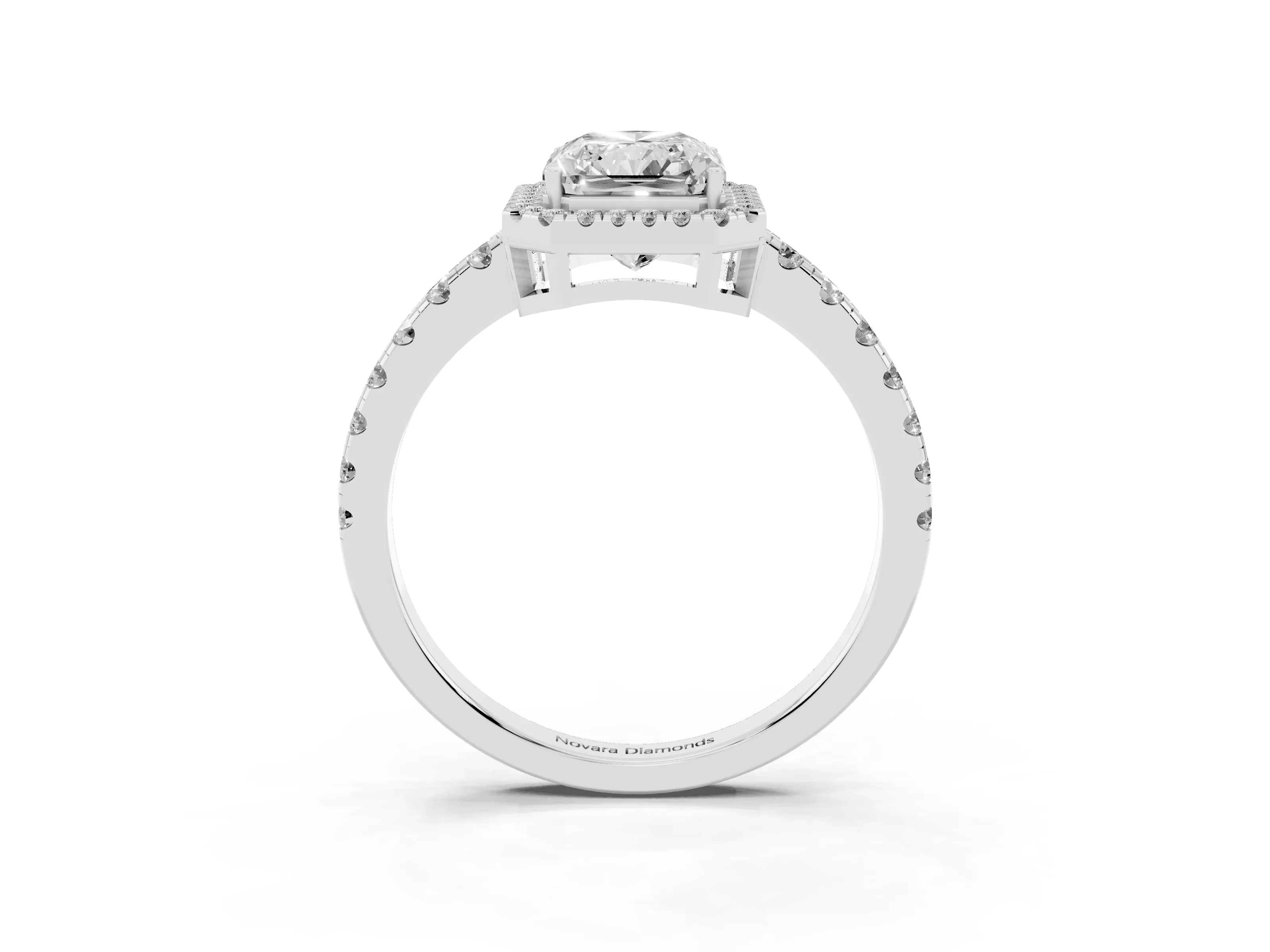 Radiant Cut Diamond Halo Ring Set in Silver with Delicate Pavé Band and Prong Setting