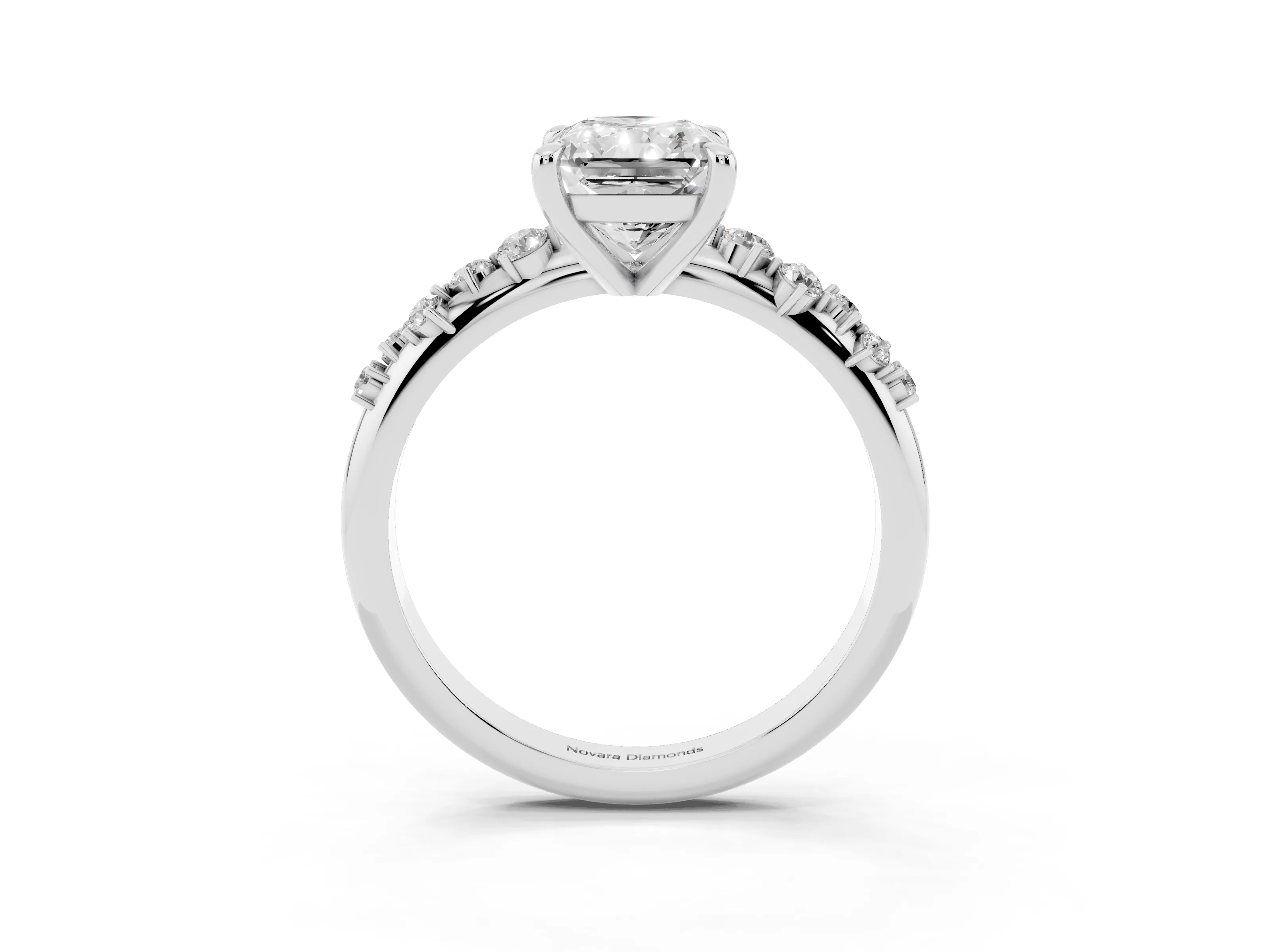 Radiant Cut Diamond Solitaire Vine Band Ring Set in Platinum with Round Accents and Prong Setting