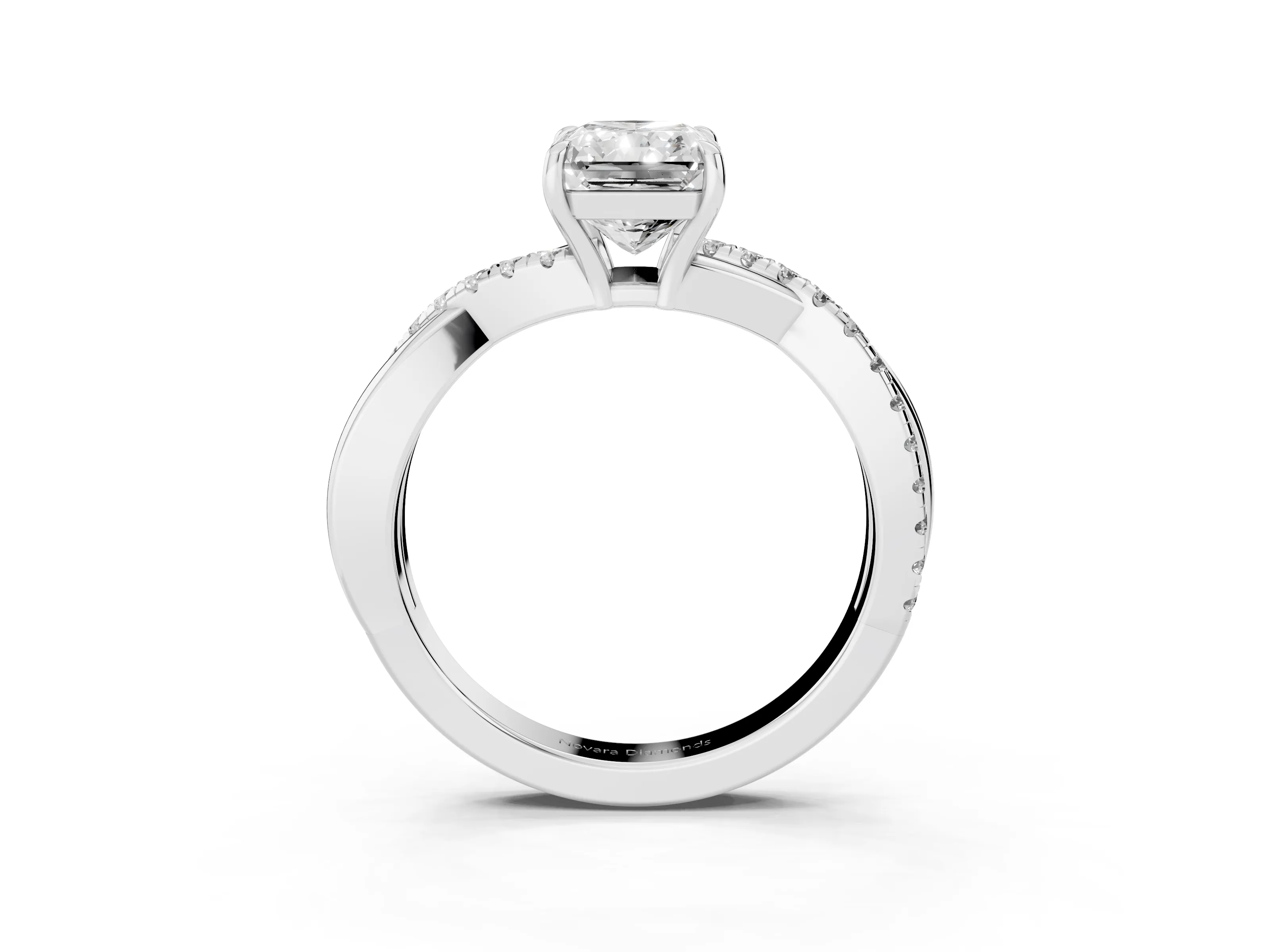 Radiant Cut Diamond Twisted Pavé Band Ring Set in Silver with Prong Setting