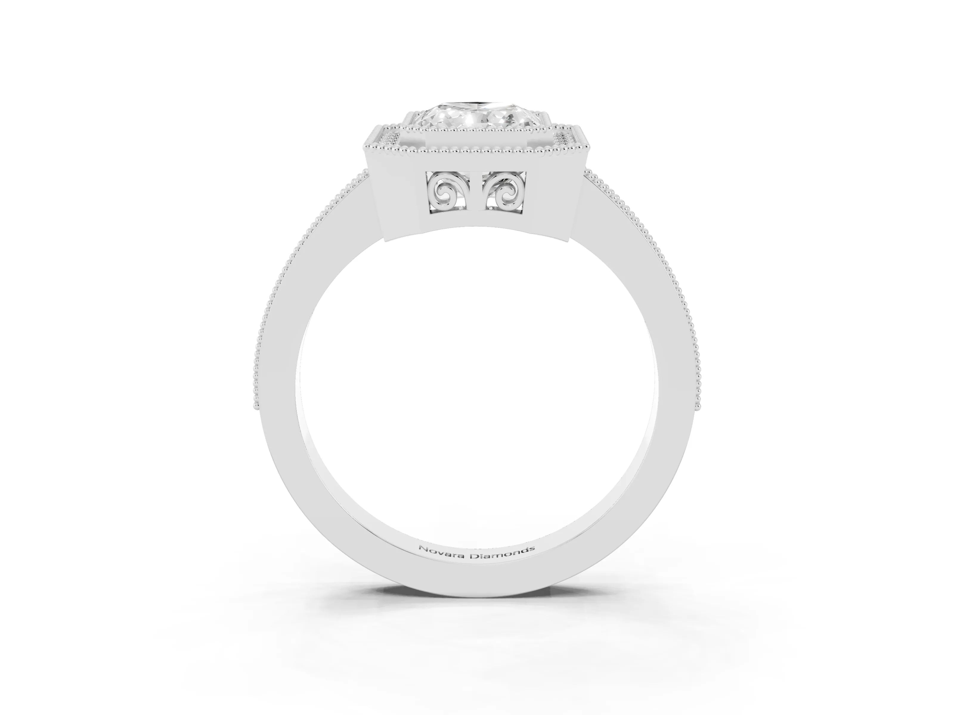 Radiant Cut Diamond Round Halo Ring Set in White gold with Pavé Band