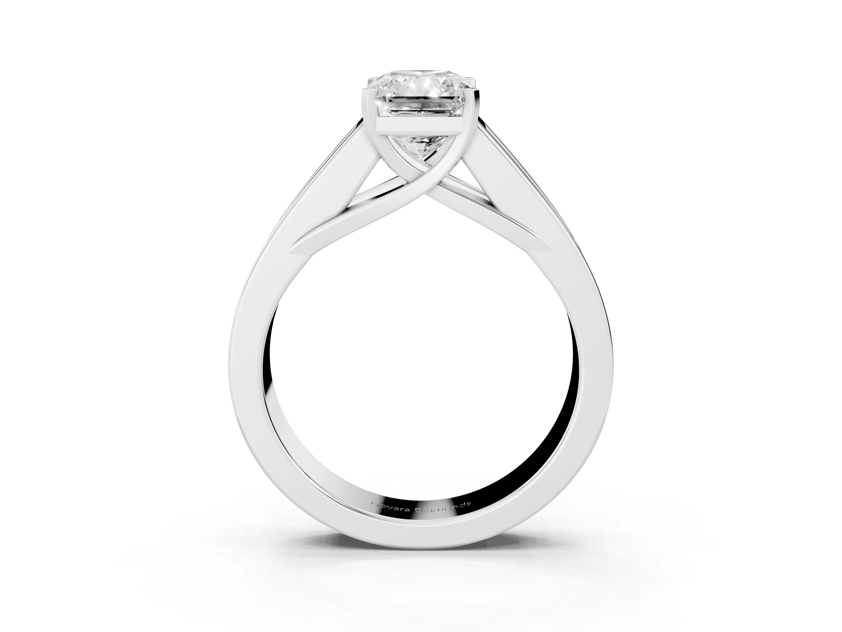 Radiant Cut Diamond Solitaire Ring Set in Silver with Channel-Set Accent Stones and Prong Setting