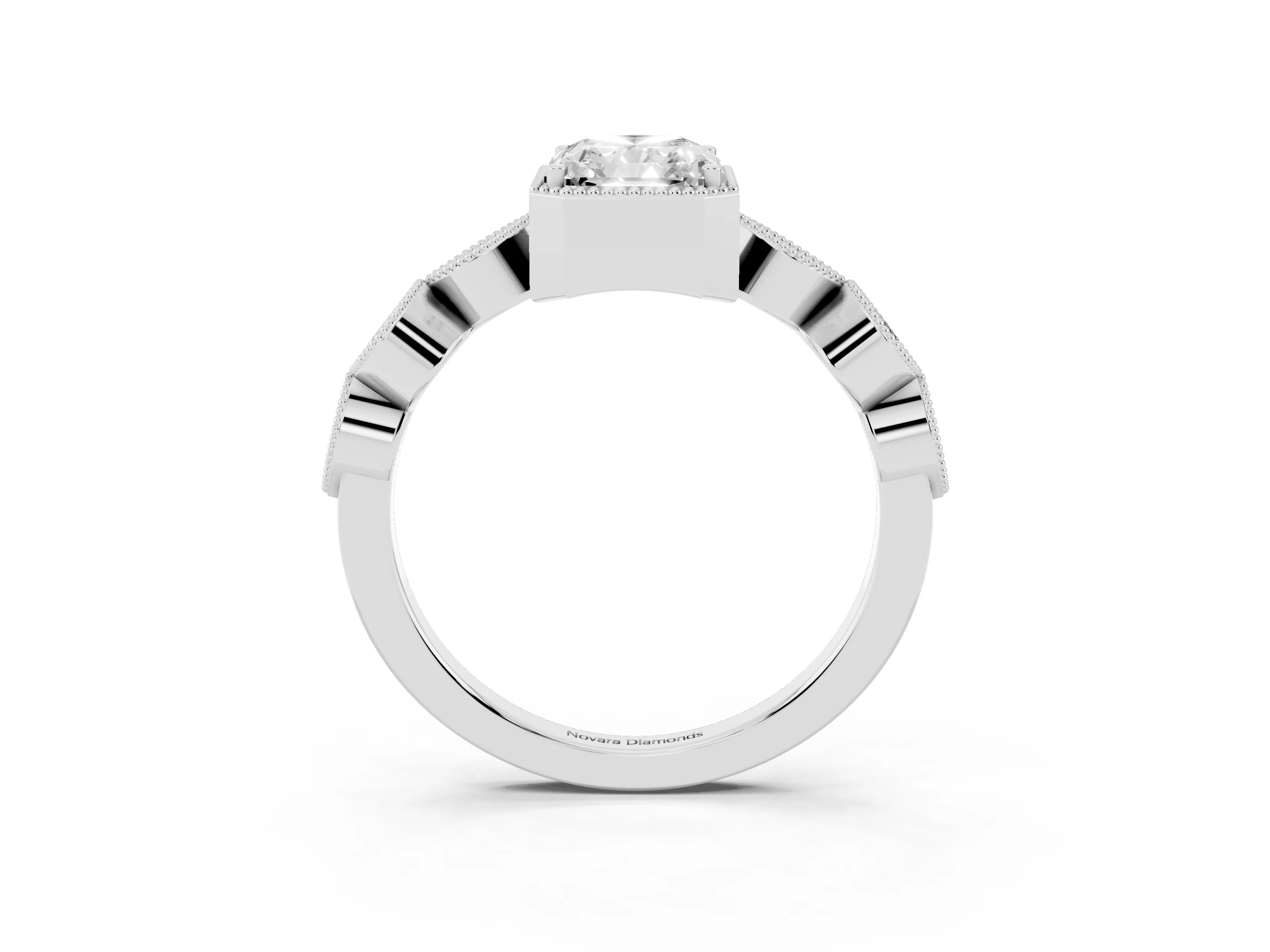 Radiant Cut Diamond Vintage-Inspired Milgrain Ring Set in Platinum with Marquise Stations of Round Accents