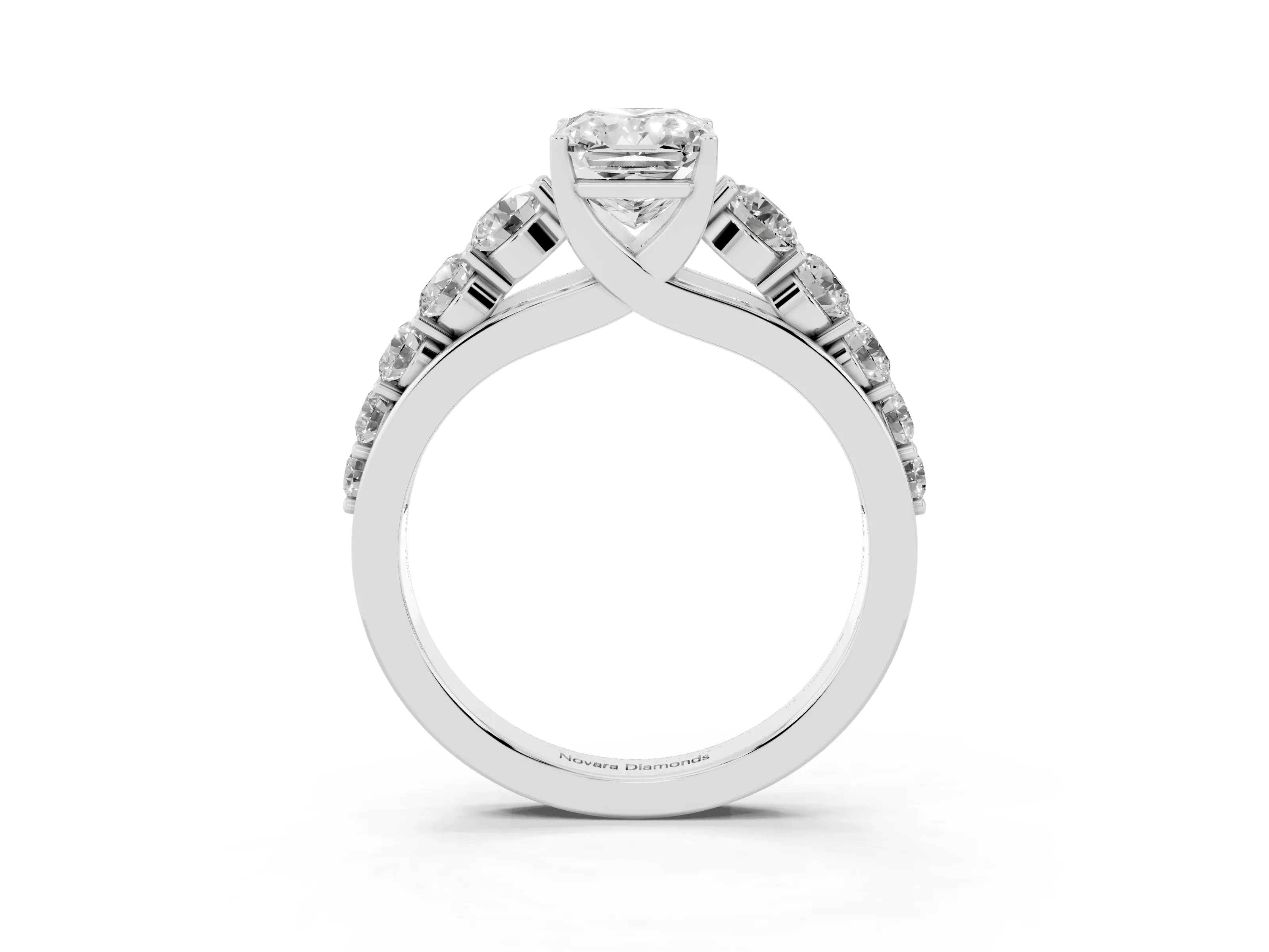 Radiant Cut Diamond Solitaire Ring Set in Silver with Pavé-Set Band and Prong Setting