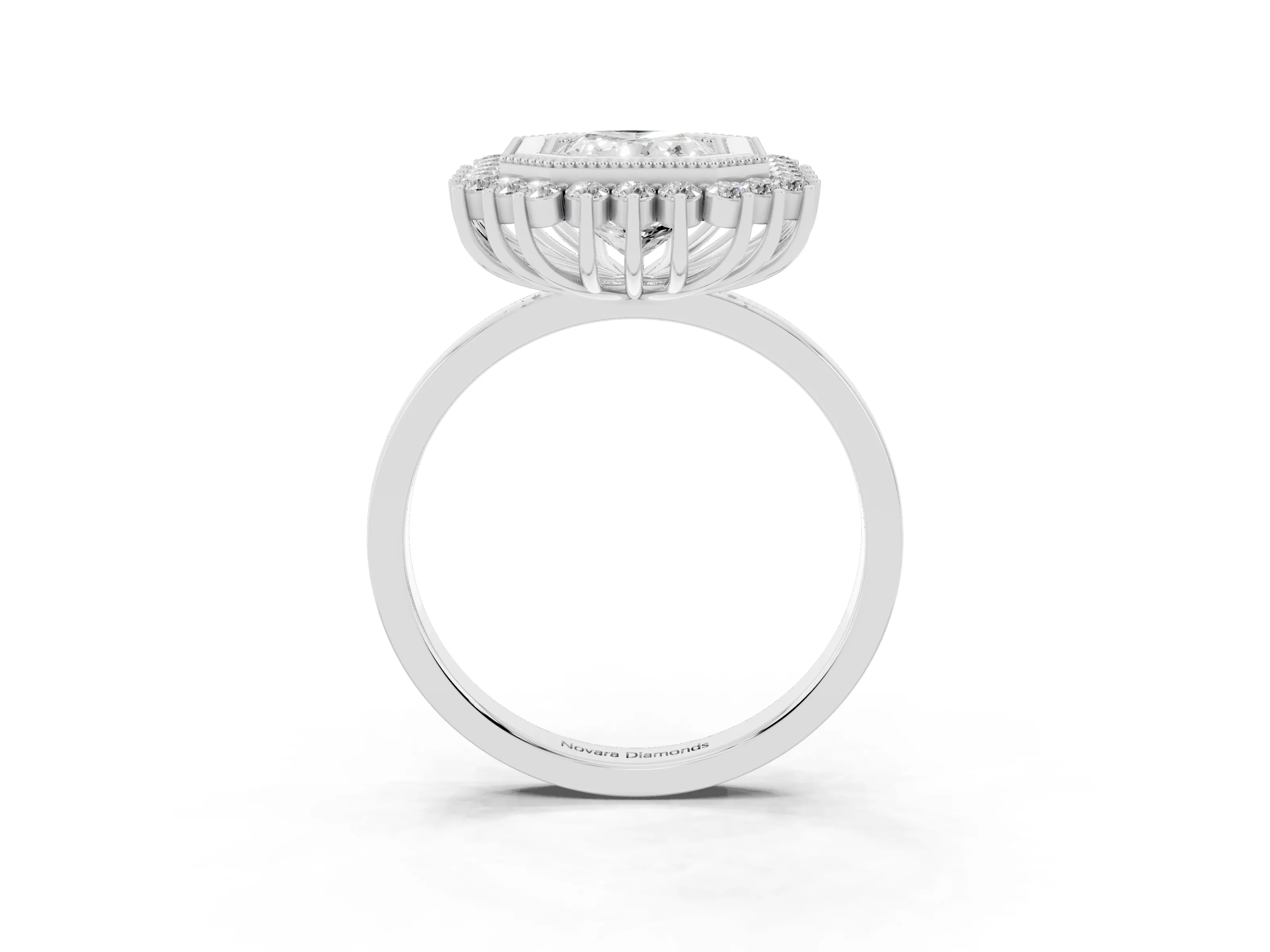 Radiant Cut Diamond Halo Ring Set in Silver with Milgrain Edge and Round Prong Setting