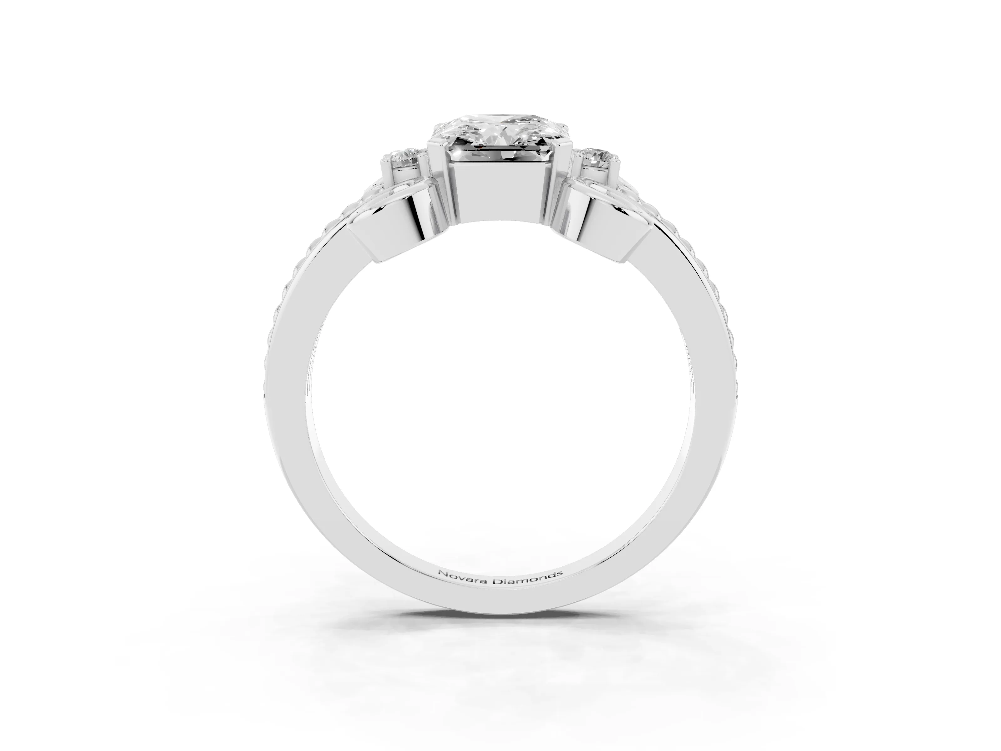 Radiant Cut Diamond Twisted Band Solitaire Ring Set in Platinum with Scroll Prongs