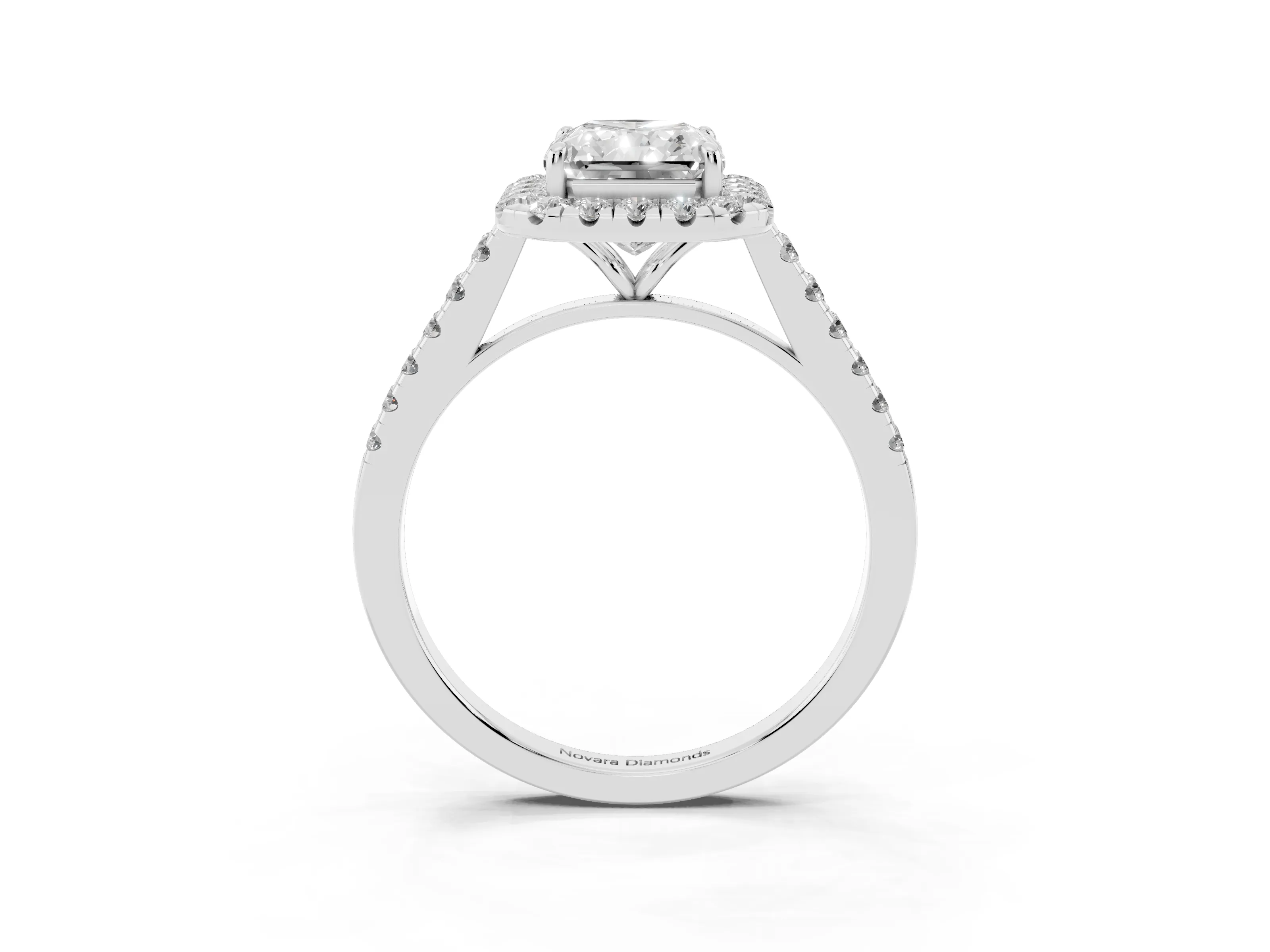 Radiant Cut Diamond Halo Pavé Engagement Ring Set in Platinum with Prong Setting