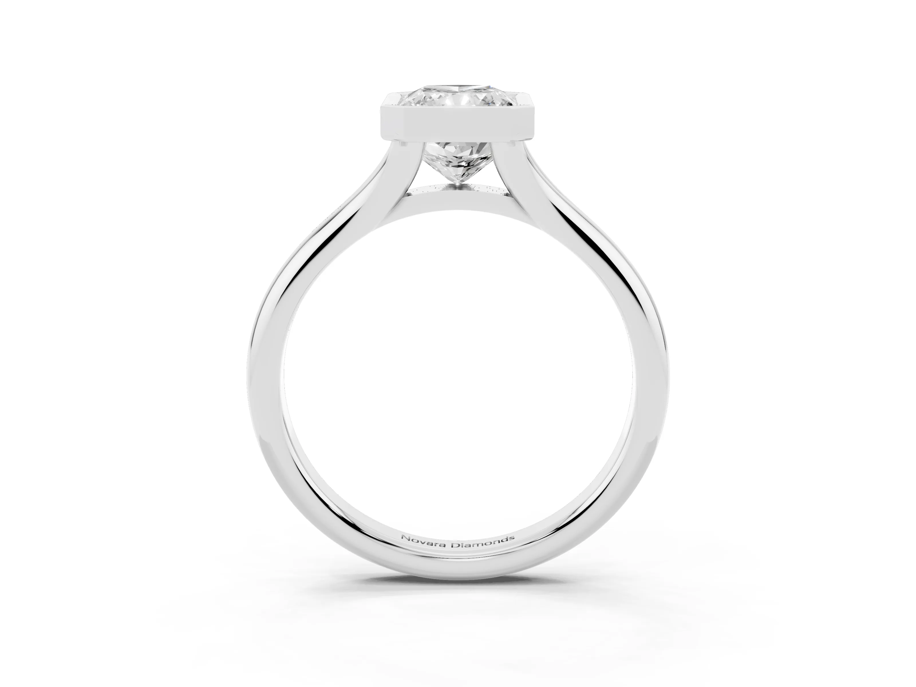Bezel Set Radiant Cut Diamond Solitaire Ring Set in Platinum with Smooth Band