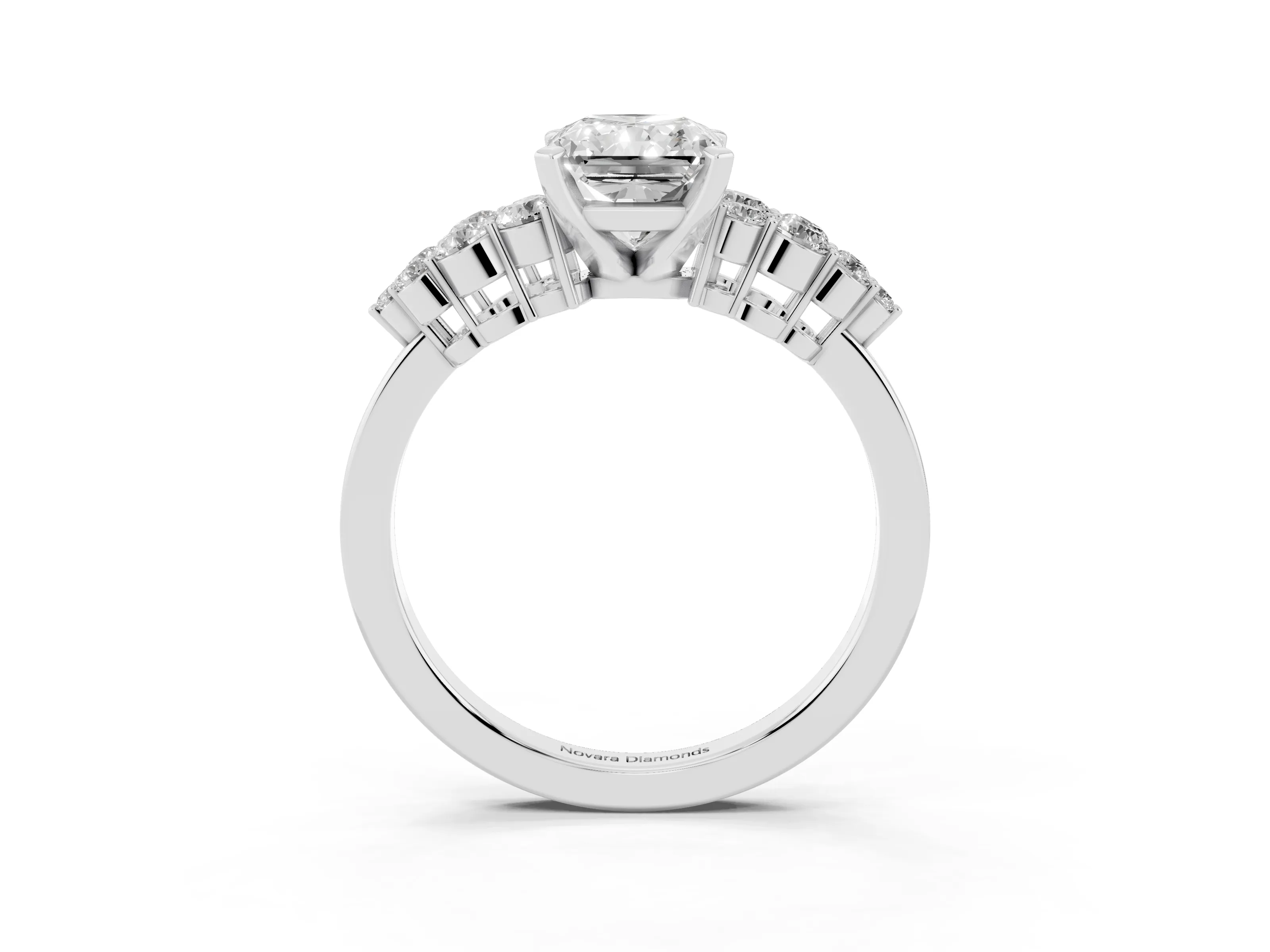 Radiant Cut Diamond Cluster Engagement Ring Set in Silver with Pavé Band and Prong Setting