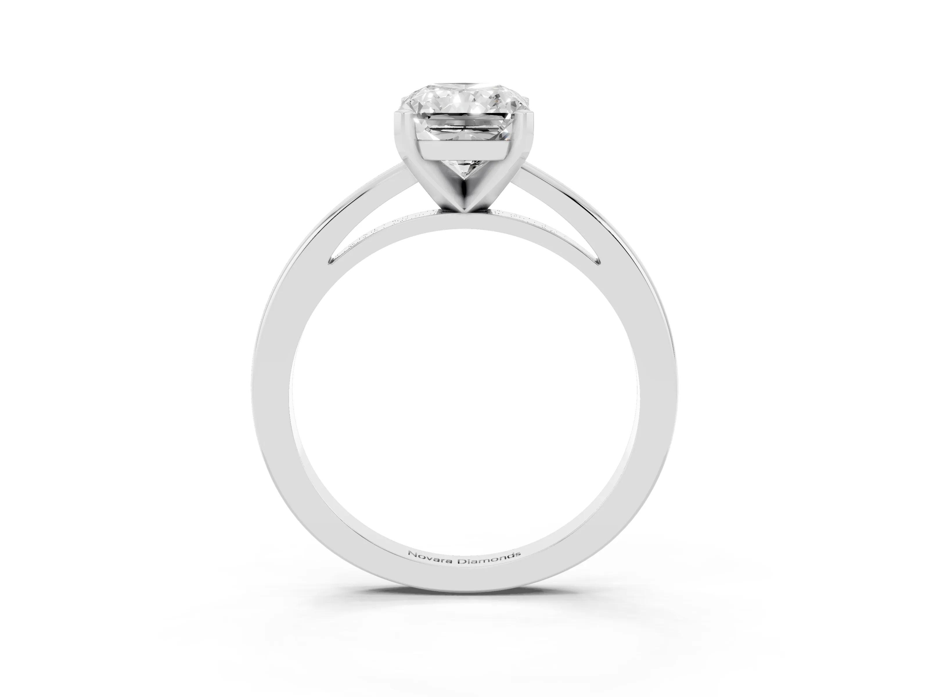 Radiant Cut Diamond Solitaire Engagement Ring Set in White gold with Prong Setting on a Classic Band