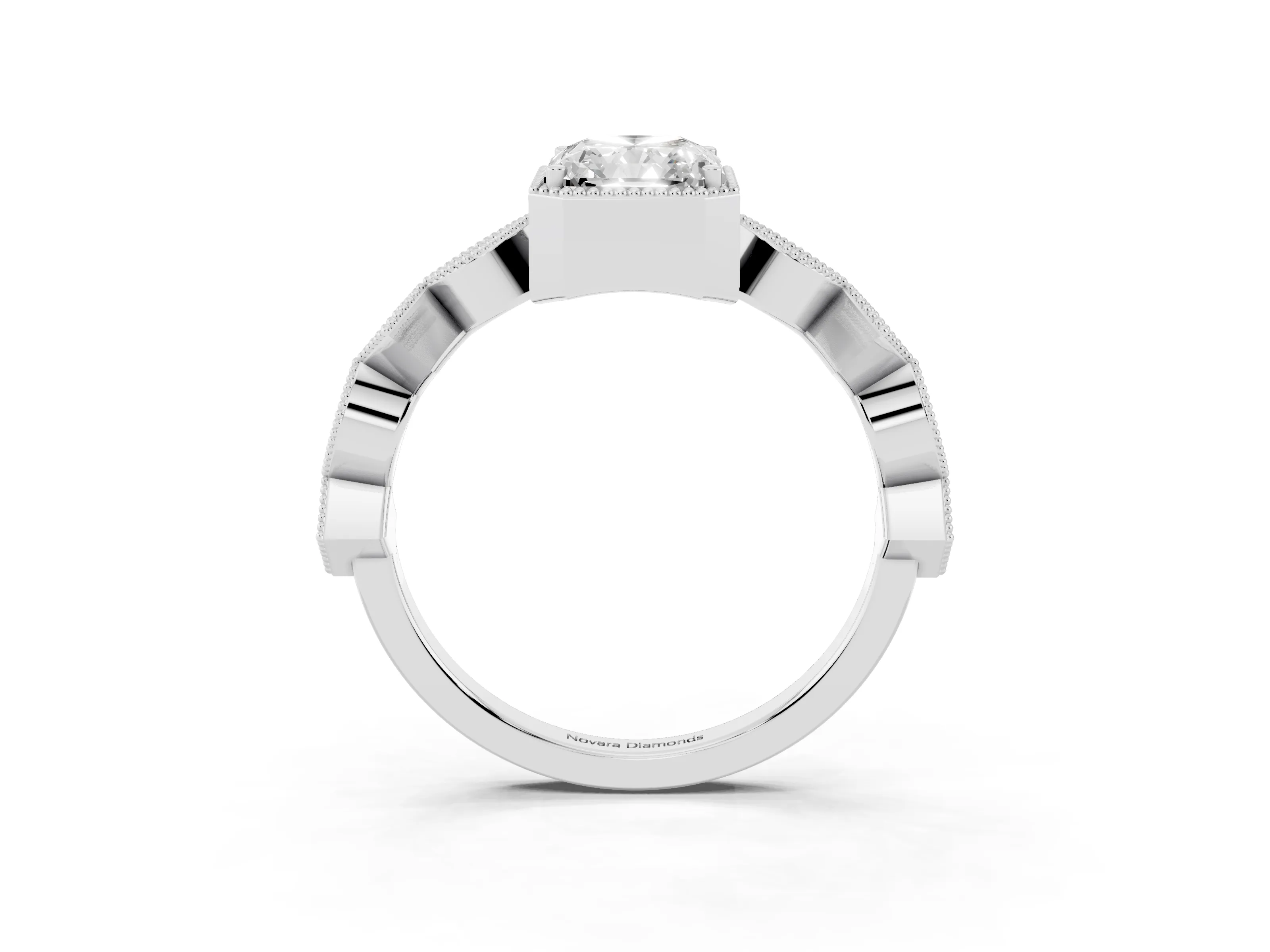 Radiant Cut Diamond Milgrain Marquise Twist Band Ring Set in Silver with Prong Setting