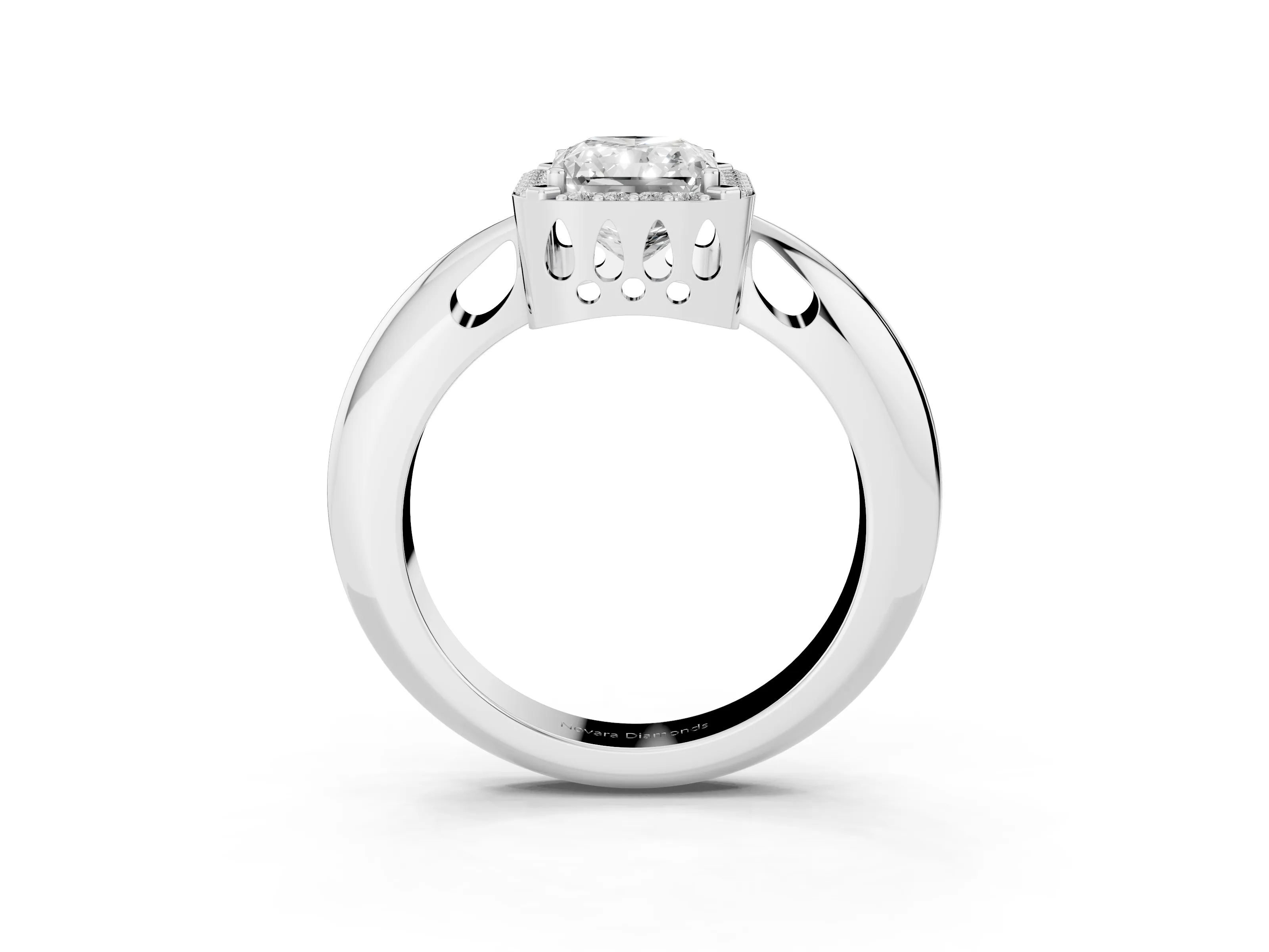 Radiant Cut Diamond Halo Engagement Ring Set in Platinum with Plain Split Shank and Prong Setting